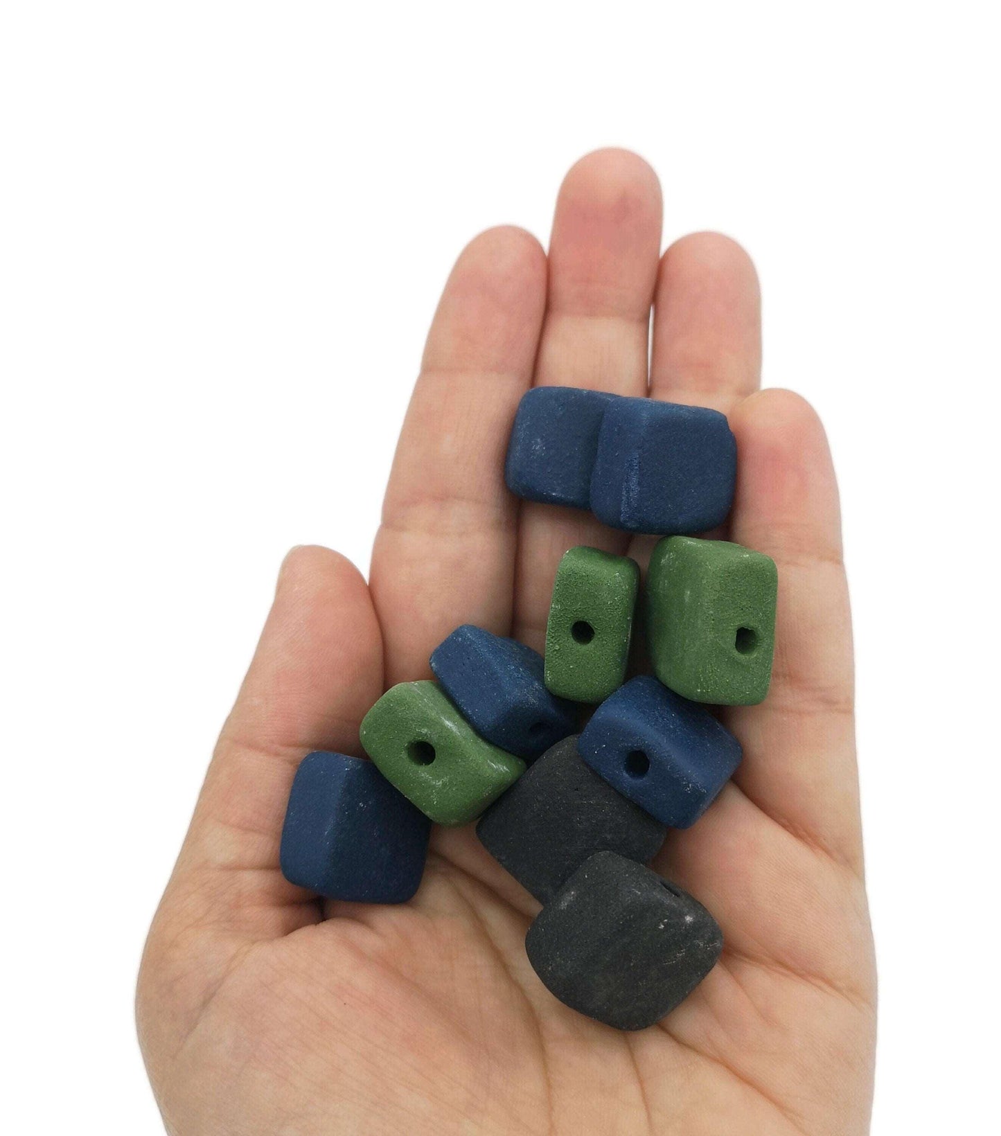 10Pc 15mm Ceramic Beads For jewelry Making 2mm Hole, Matte Square Clay Beads, Unique Assorted Beads Set Square Shape, Large Handmade Beads