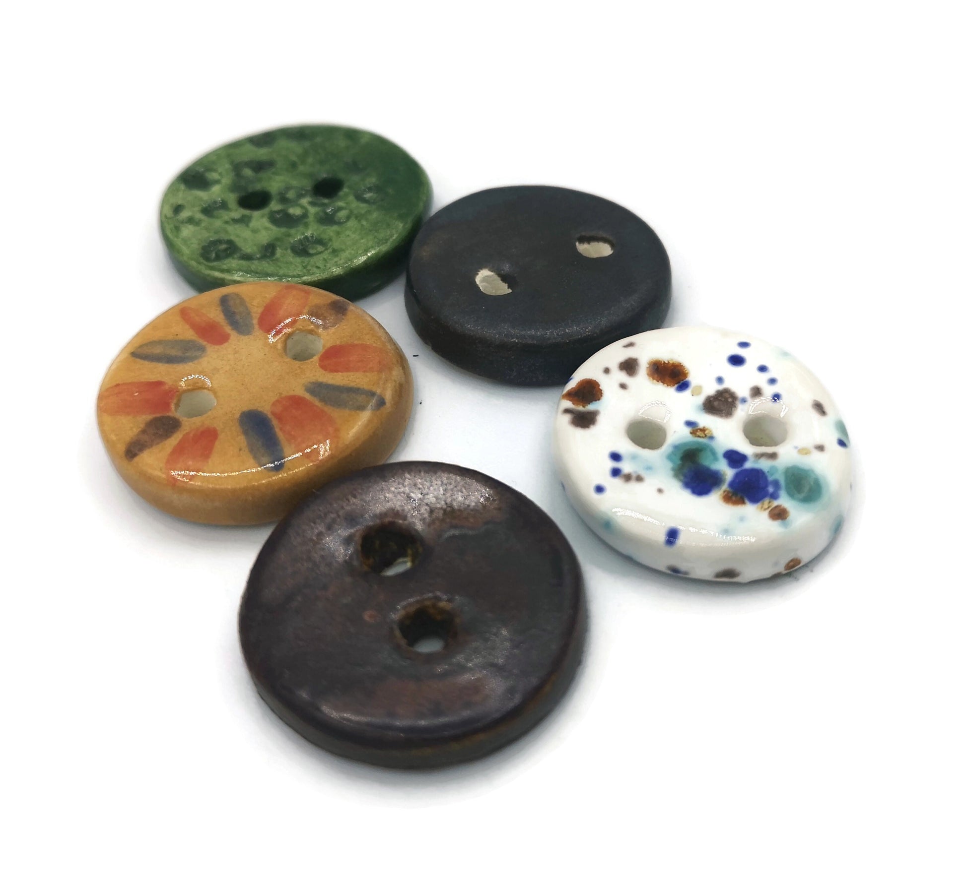 5Pc 30mm Handmade Ceramic Sewing Buttons For Crafts, Assorted Round Coat Buttons For Jewelry Making, Antique Look Sewing Supplies & Notions - Ceramica Ana Rafael