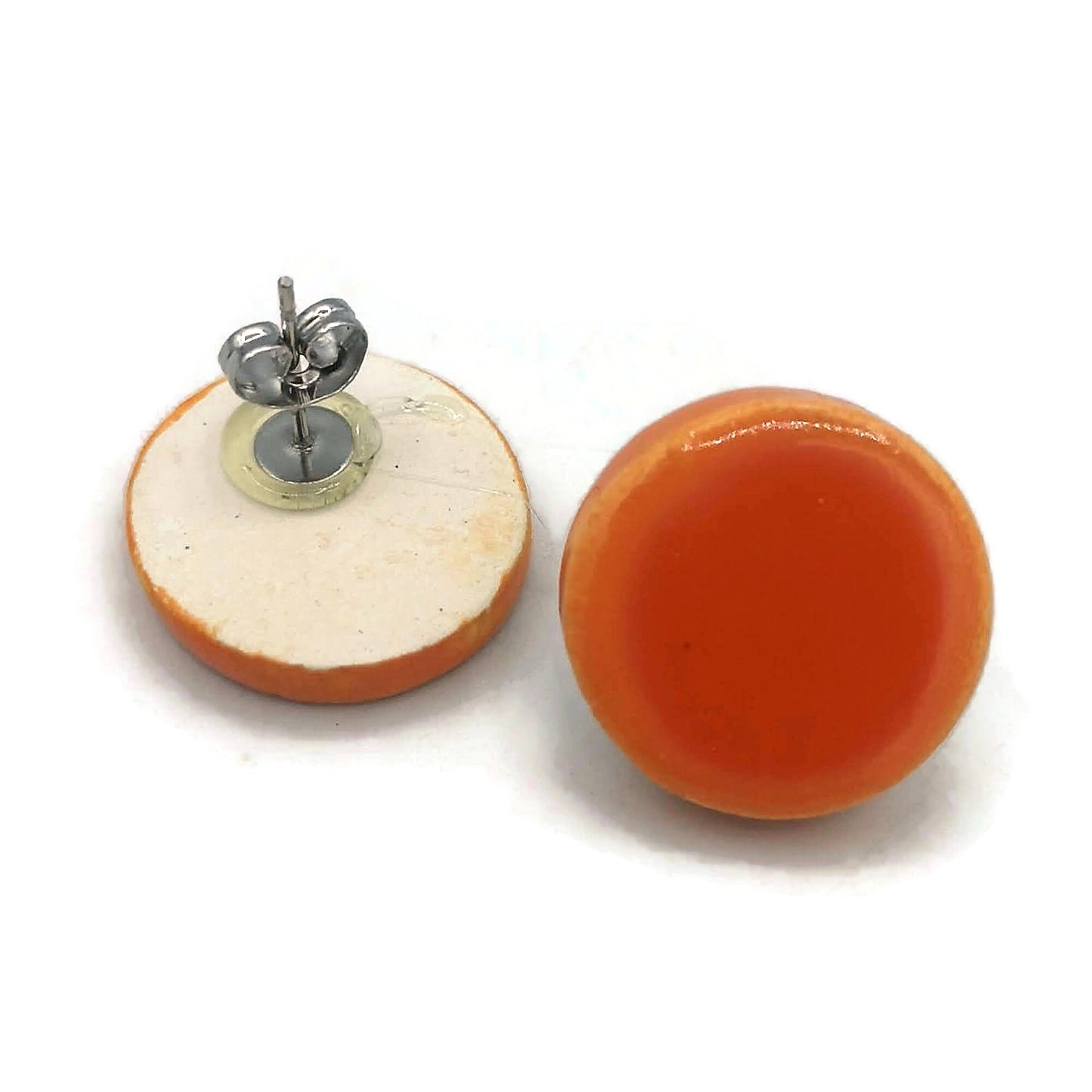 CLAY STUD EARRINGS, Orange Round Shape Designer Earrings, Easter Basket Stuffer For Teen Girl, Ceramic Best Gifts For Her - Ceramica Ana Rafael