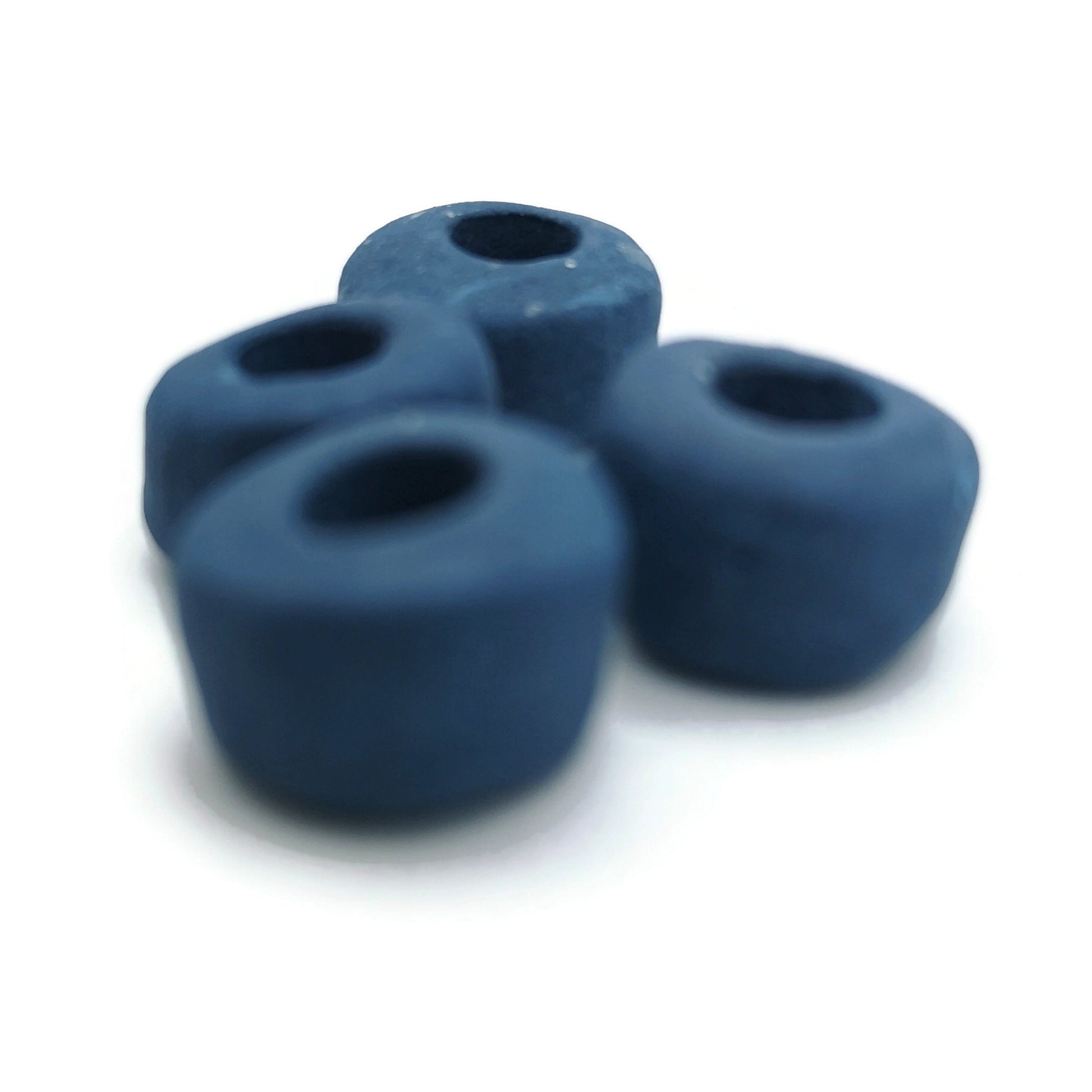 4Pcs 11mm Matte Blue Macrame Beads Large Hole 5mm, Handmade Ceramic Tube Beads For Jewelry Making, Clay Tube Beads - Ceramica Ana Rafael