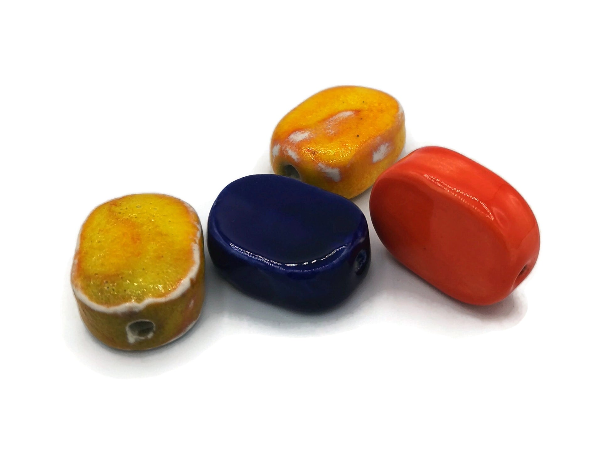 Handmade Ceramic Beads, Assorted Set Of 4 Clay Beads For Jewelry Making, For Pendant necklace, Unique Unusual large Beads - Ceramica Ana Rafael