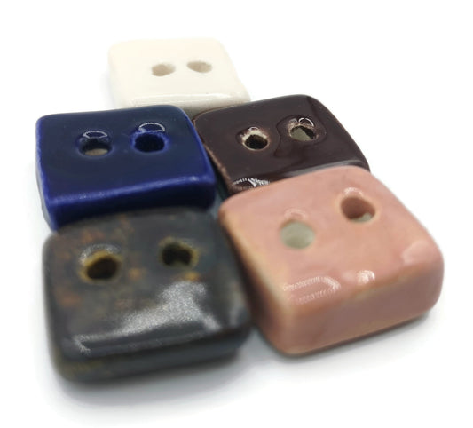 5Pc 20mm Handmade Ceramic Sewing Buttons For Clothing, Assorted Novelty Square Buttons For Crafts, Flat Back 2 Holes Coat Buttons - Ceramica Ana Rafael