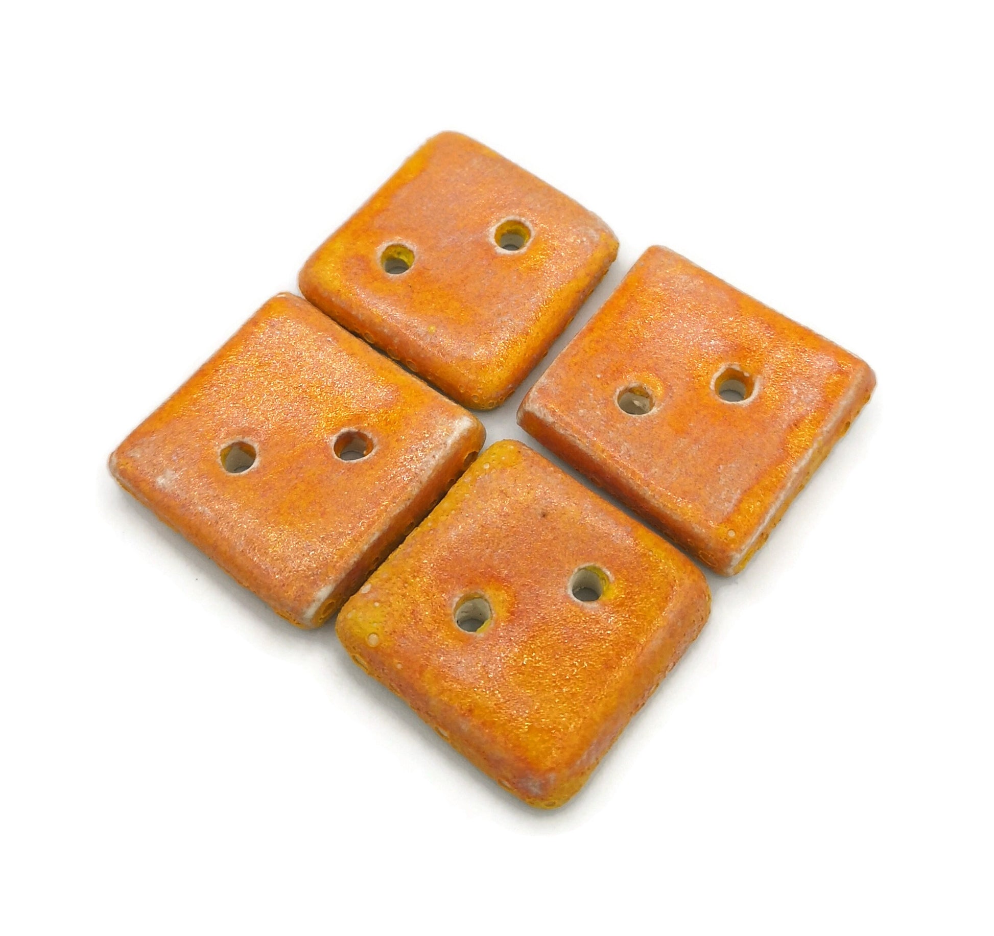 4Pc 30mm Extra Large Buttons, Orange Buttons Square, Handmade Ceramic Craft Sewing Buttons, Fancy Clay Coat Buttons 2 Holes Flatback - Ceramica Ana Rafael