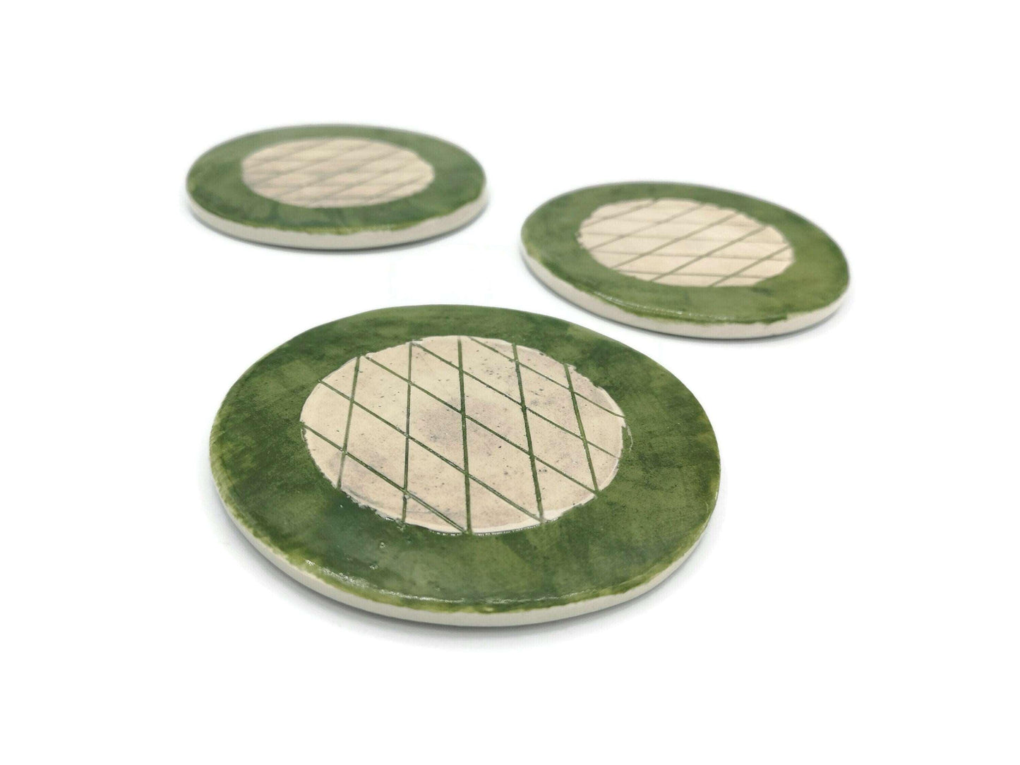 1Pc Handmade Ceramic Geometric Coaster For Drinks, Housewarming Gift First Home, Green Coasters Best Office Desk Accessories Gifts For Him