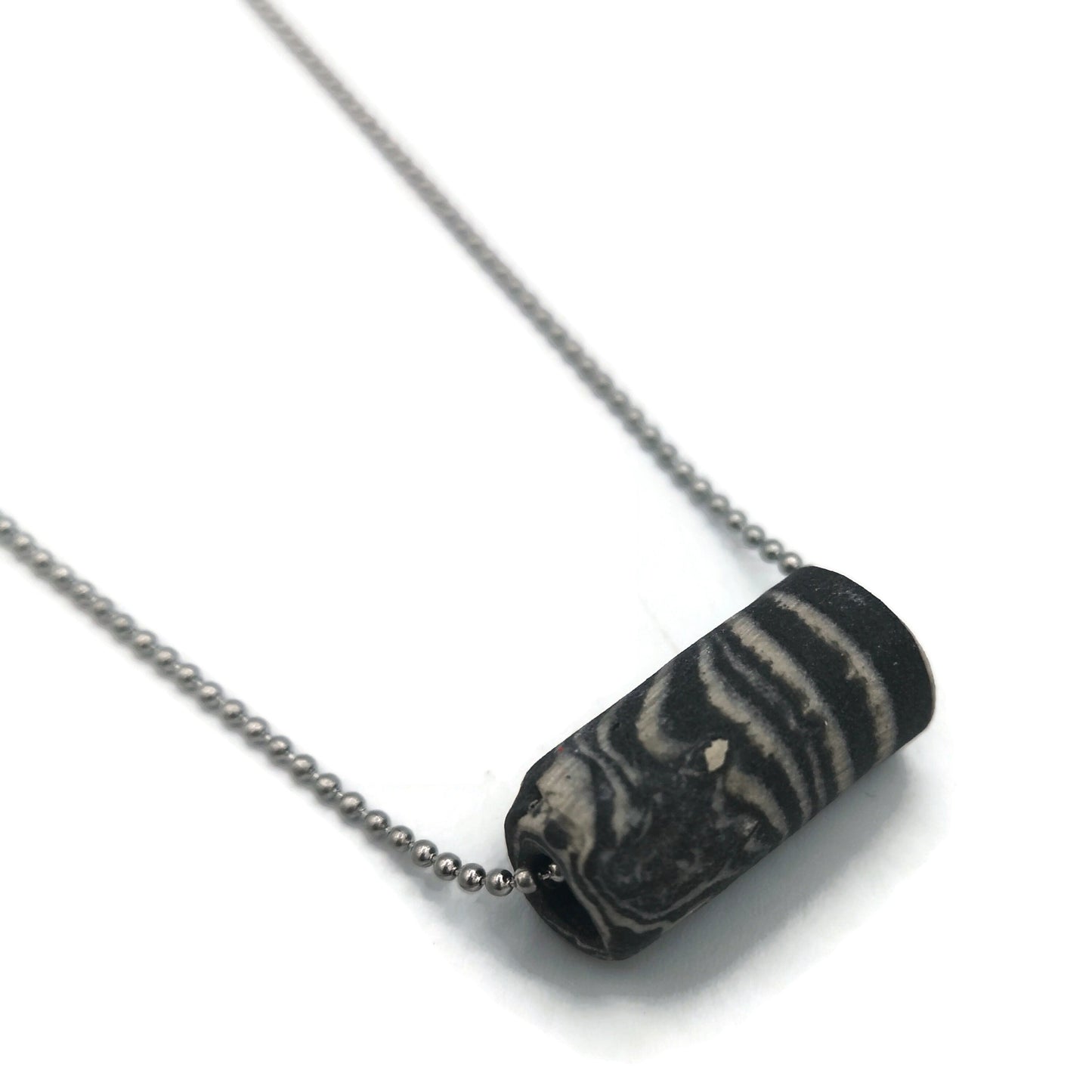 Everyday Aesthetic Necklace For Men, Simple Necklace, Matte Black And White Single Bead Handmade Ceramic Jewelry For Him - Ceramica Ana Rafael