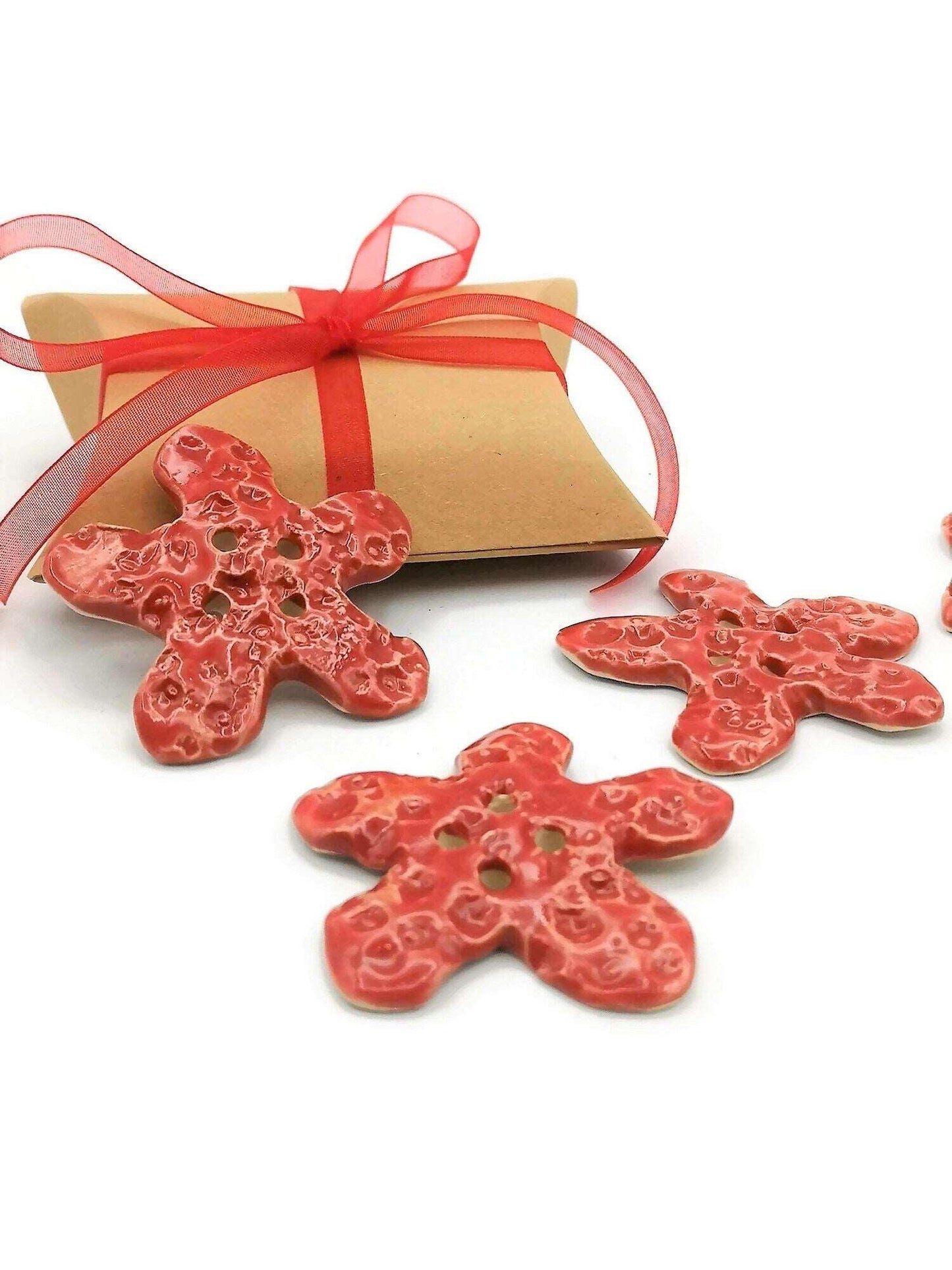 1Pc 50 mm Red Handmade Ceramic Star Extra Large Sewing Buttons, Giant Decorative Novelty Buttons for Crafts, Big Coat Buttons, Jumbo Button