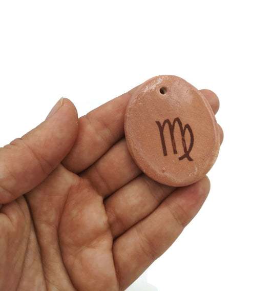 virgo pendant for necklace, large zodiac pendant, ceramic pendant for jewelry making supplies, DIY gift for mom, oval pendant no chain, best - Ceramica Ana Rafael