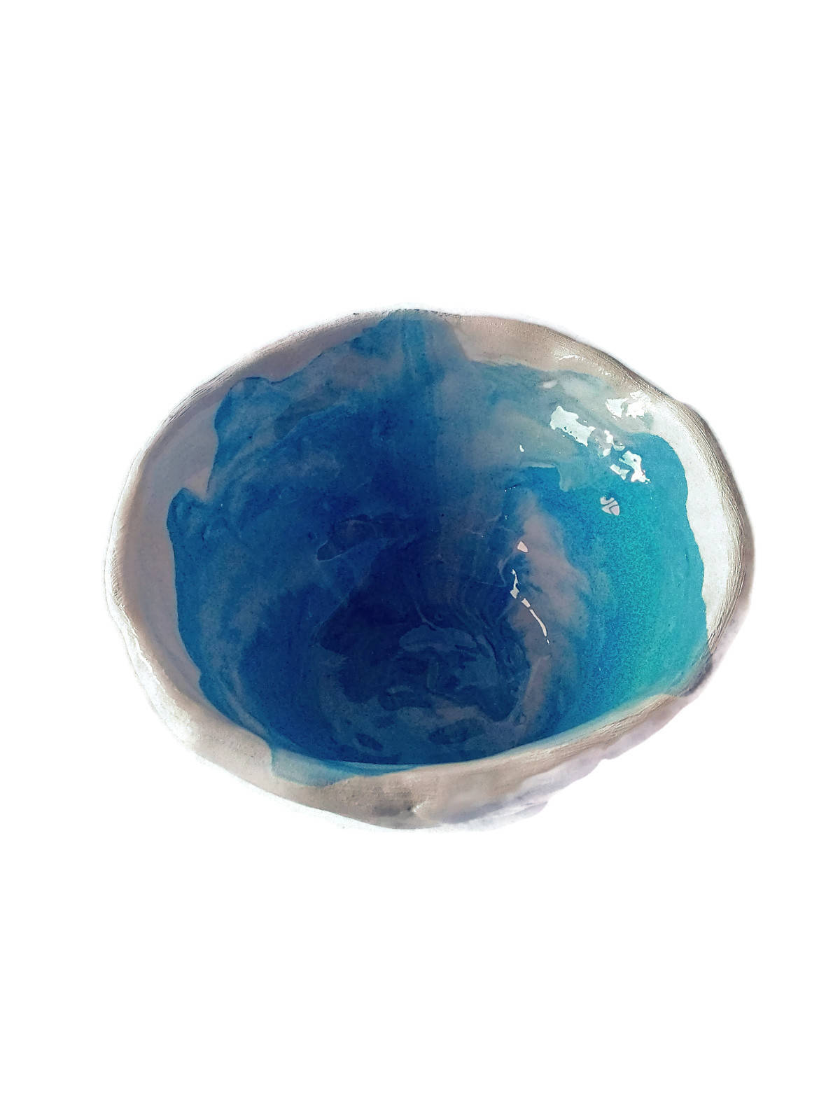 Handmade Ceramic Blue and White Bowl For Home Decor, Small Pottery Snack Bowls, Textured Irregular Shape Candle Holder, Trinket Bowl - Ceramica Ana Rafael