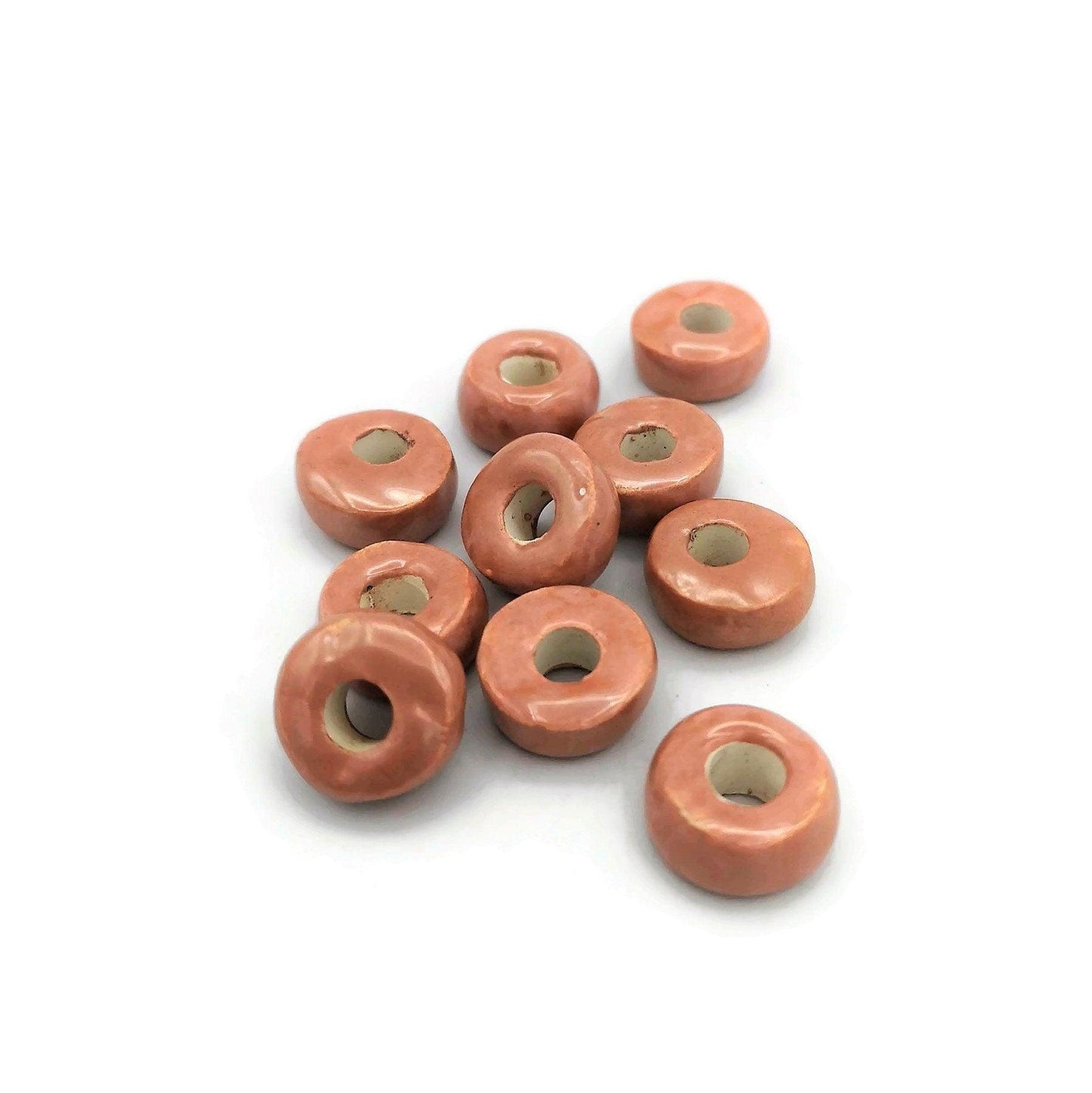 10Pc Ceramic Macrame Beads With Large Hole For Jewelry Making, Coral Pink Clay Tube Beads for Bracelets, Dreadlock Beads Braid Accessories - Ceramica Ana Rafael