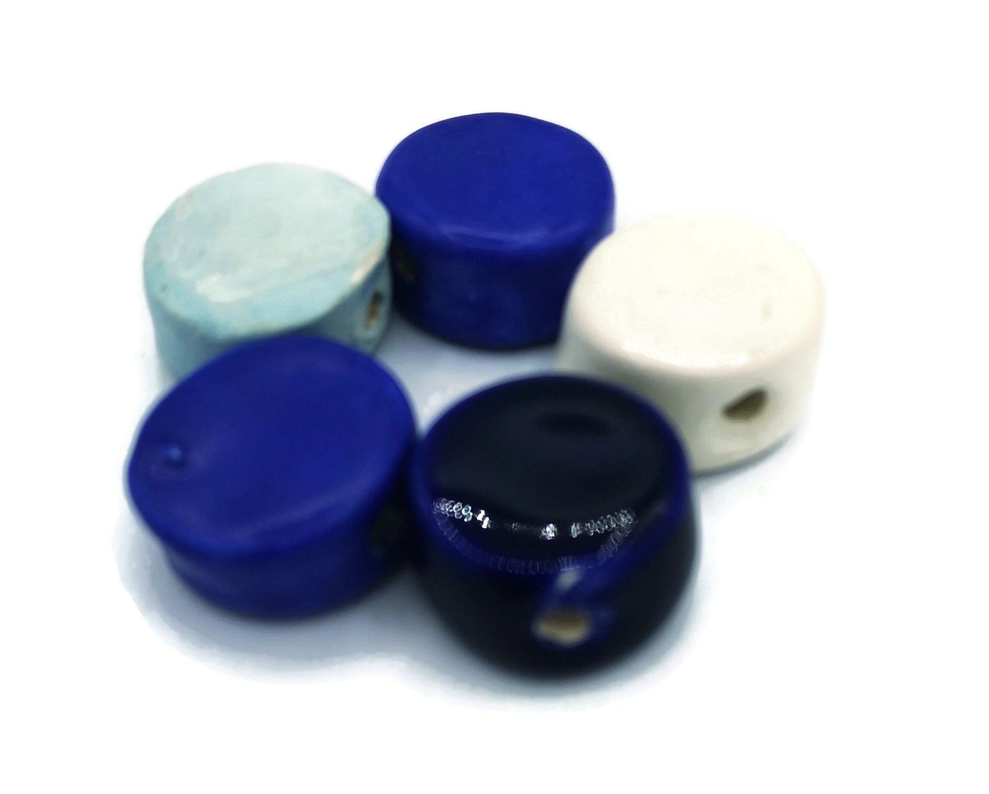 5Pcs Large Ceramic Beads, Royal Blue 20mm Coin Beads for Handmade Jewelry Making, Assorted Clay Components - Ceramica Ana Rafael