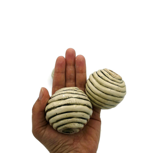 Handmade Ceramic Beads, Giant Macrame Beads, Textured Round Ball Ornaments Large Hole Beads, Clay Beads - Ceramica Ana Rafael