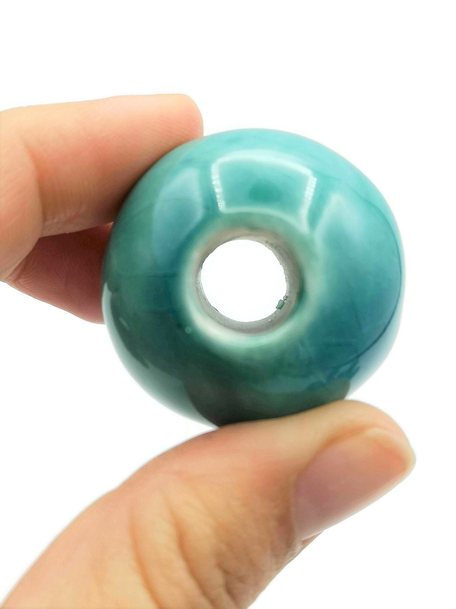 1Pc Oriental Blue Artisan Ceramic Macrame Beads Large Hole, Handmade Unique Clay Beads For Jewelry Making Supplies, Focal Point Beads - Ceramica Ana Rafael