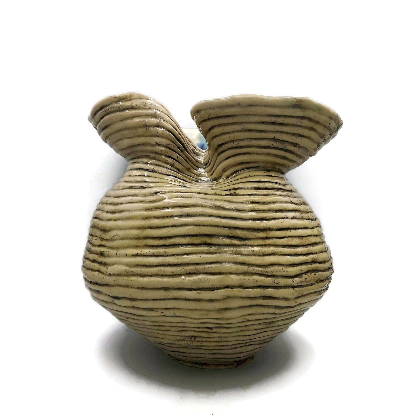 11 Inches Handmade Tall Ceramic Sculpture, Contemporary Sculptural Vase Textured For Table, Mid Century Modern Clay Pottery Large Bud Vase