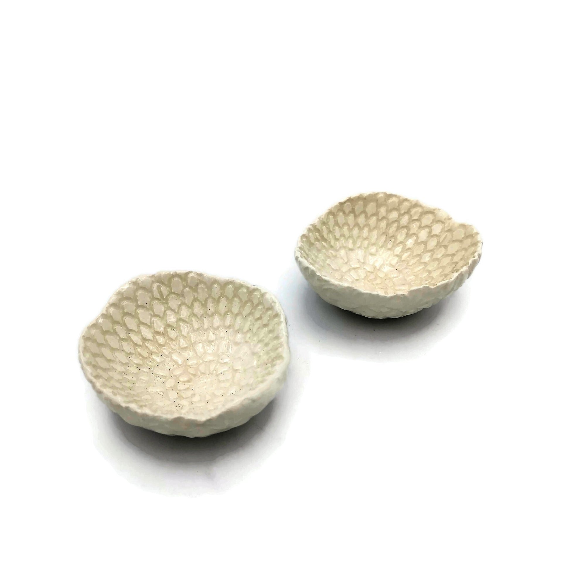 Small Handmade Ceramic Bowl Set 2Pc White Textured Pottery Ring Holder, Clay Trinket Dish Mom Birthday Gift From Daughter, Jewelry Organizer - Ceramica Ana Rafael