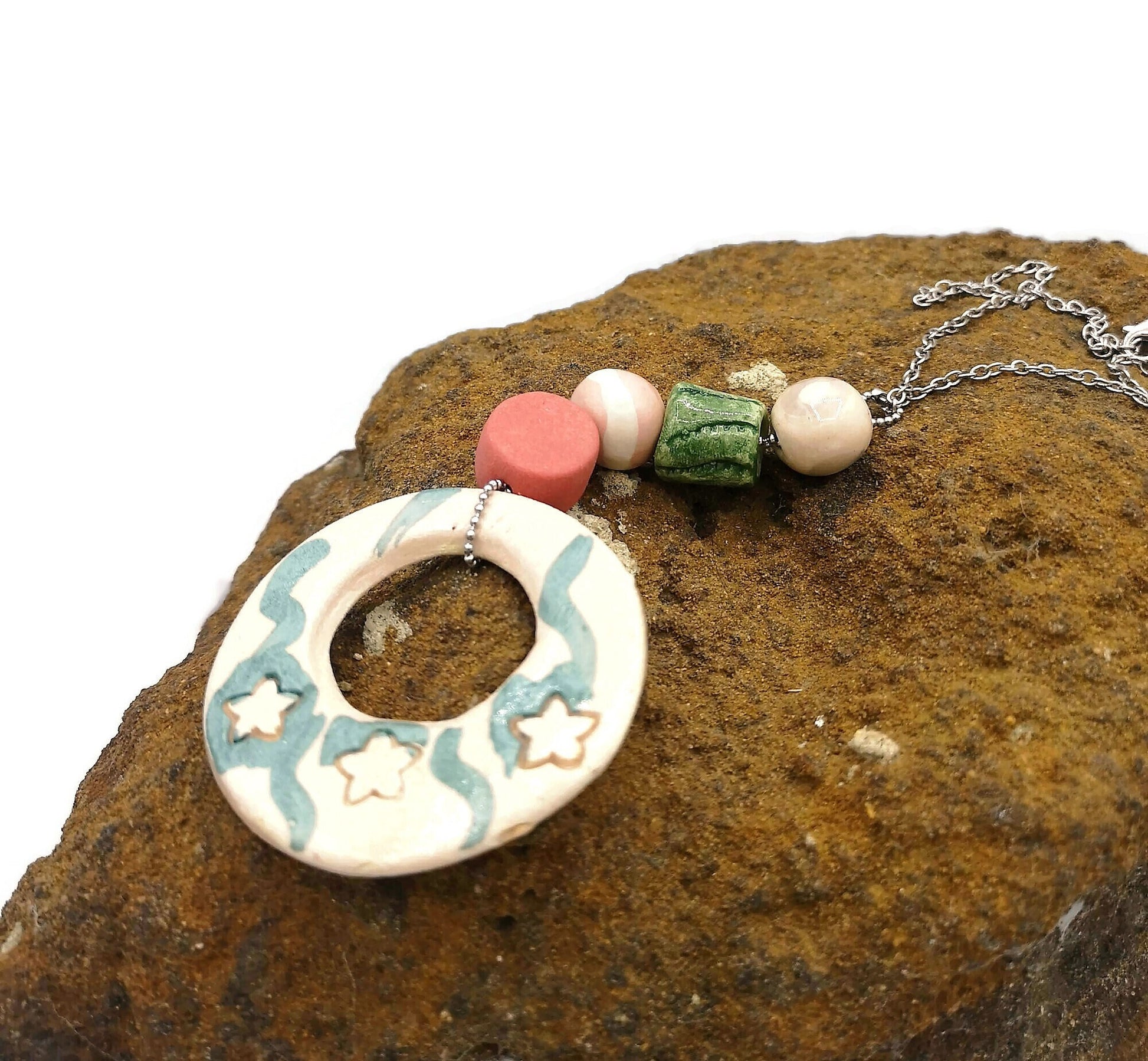 Trendy Statement Pendant Necklace For Women, Aesthetic Long Boho Aesthetic Necklace Best Gift For Her, Maximalist Handmade Ceramic Jewelry - Ceramica Ana Rafael