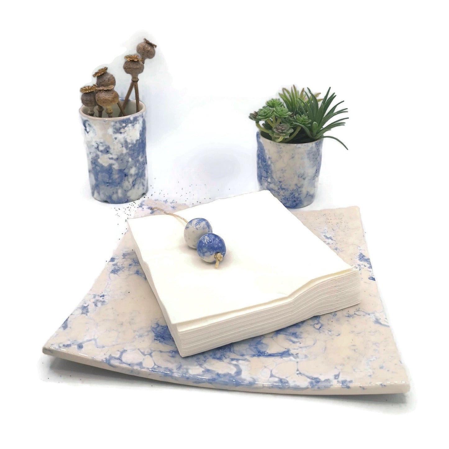 Dining Table Napkin Holder, Outdoor Dining Table Decor, Handmade Ceramic Square Napkin Holder, - Ceramica Ana Rafael