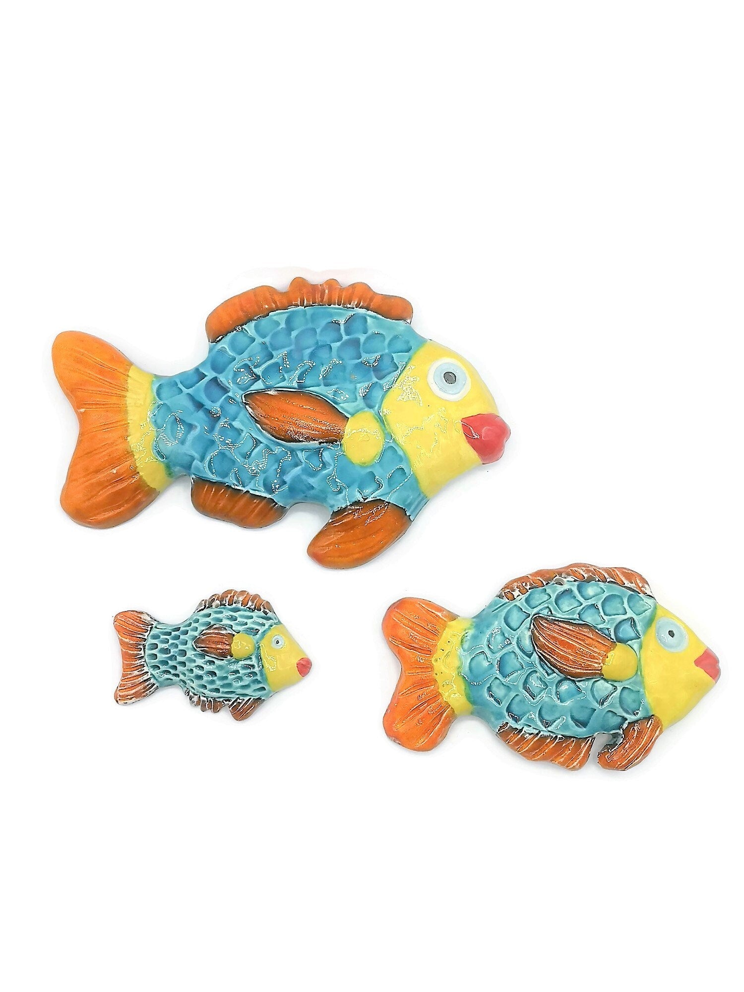 Handmade Ceramic Fish Wall Hanging, Hand Painted Colorful Artisan Pottery Wall Decor Beach Themed, Unique Ocean Wall Art For Home Decor - Ceramica Ana Rafael