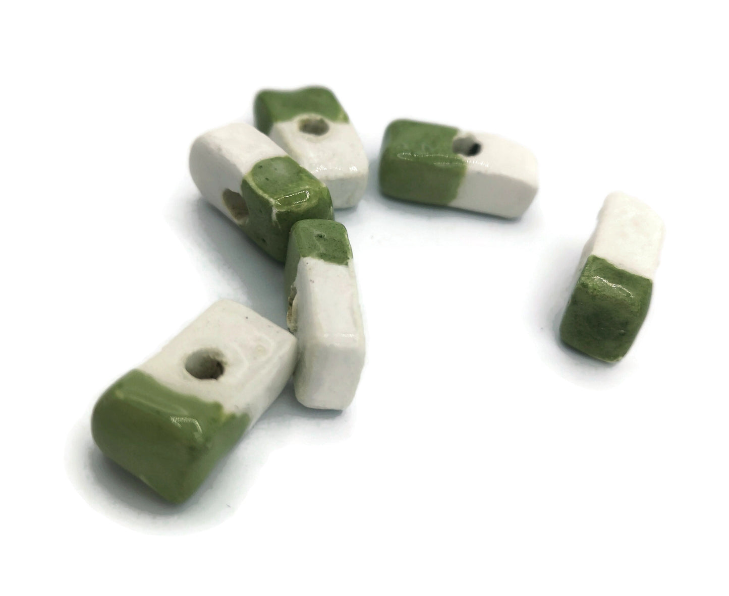 SPACER BEADS, RECTANGLE Bead, Ceramic Beads, Set Of 6 Flat Square Tile Beads For Jewelry Making, Decorative Unique Clay Beads For Crafts - Ceramica Ana Rafael