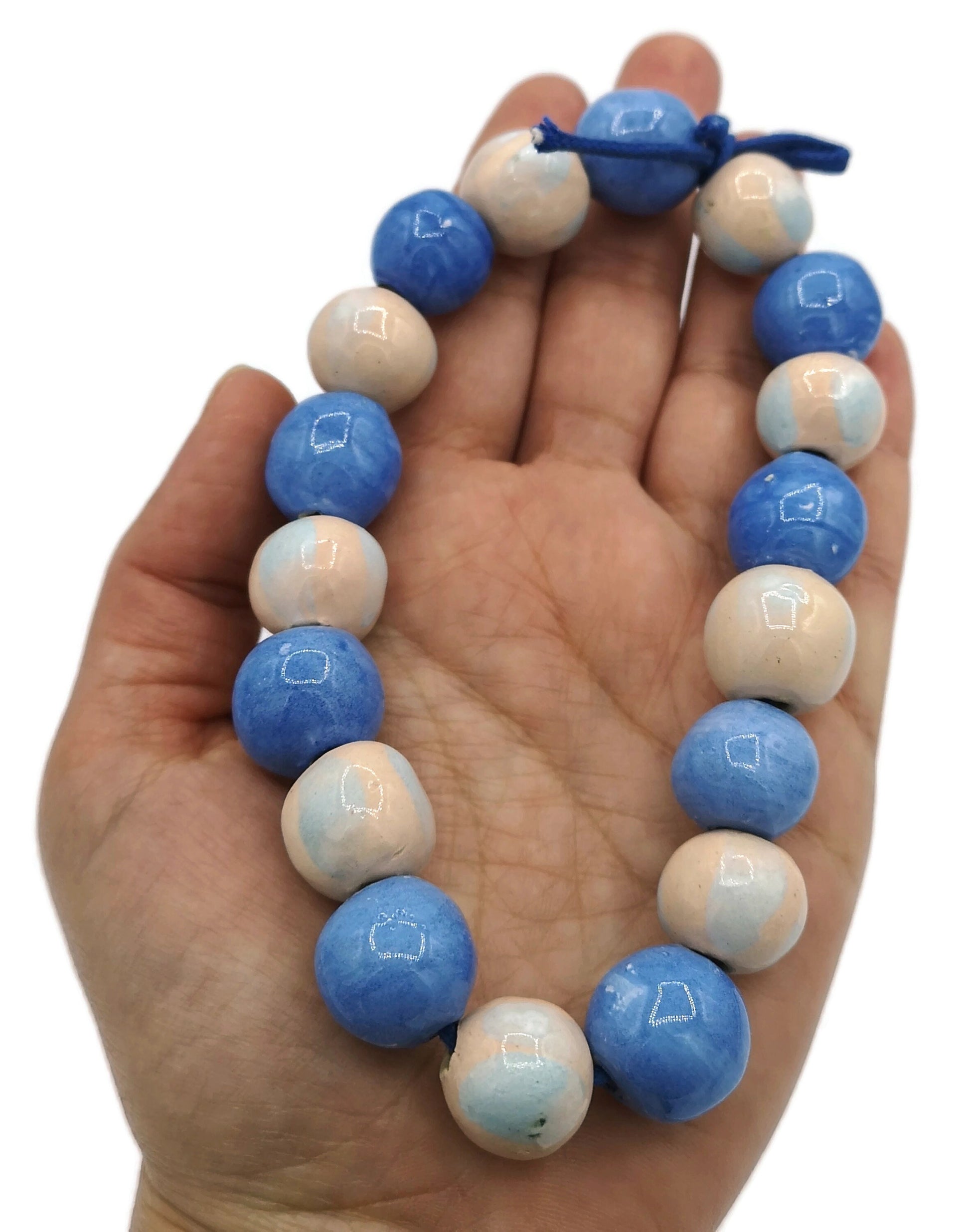 Handmade Ceramic Beads For Jewelry Making, Set Of 18 Mixed Decorative Round Shape Pastel Beads For Crafting, Assorted Beads Unique - Ceramica Ana Rafael