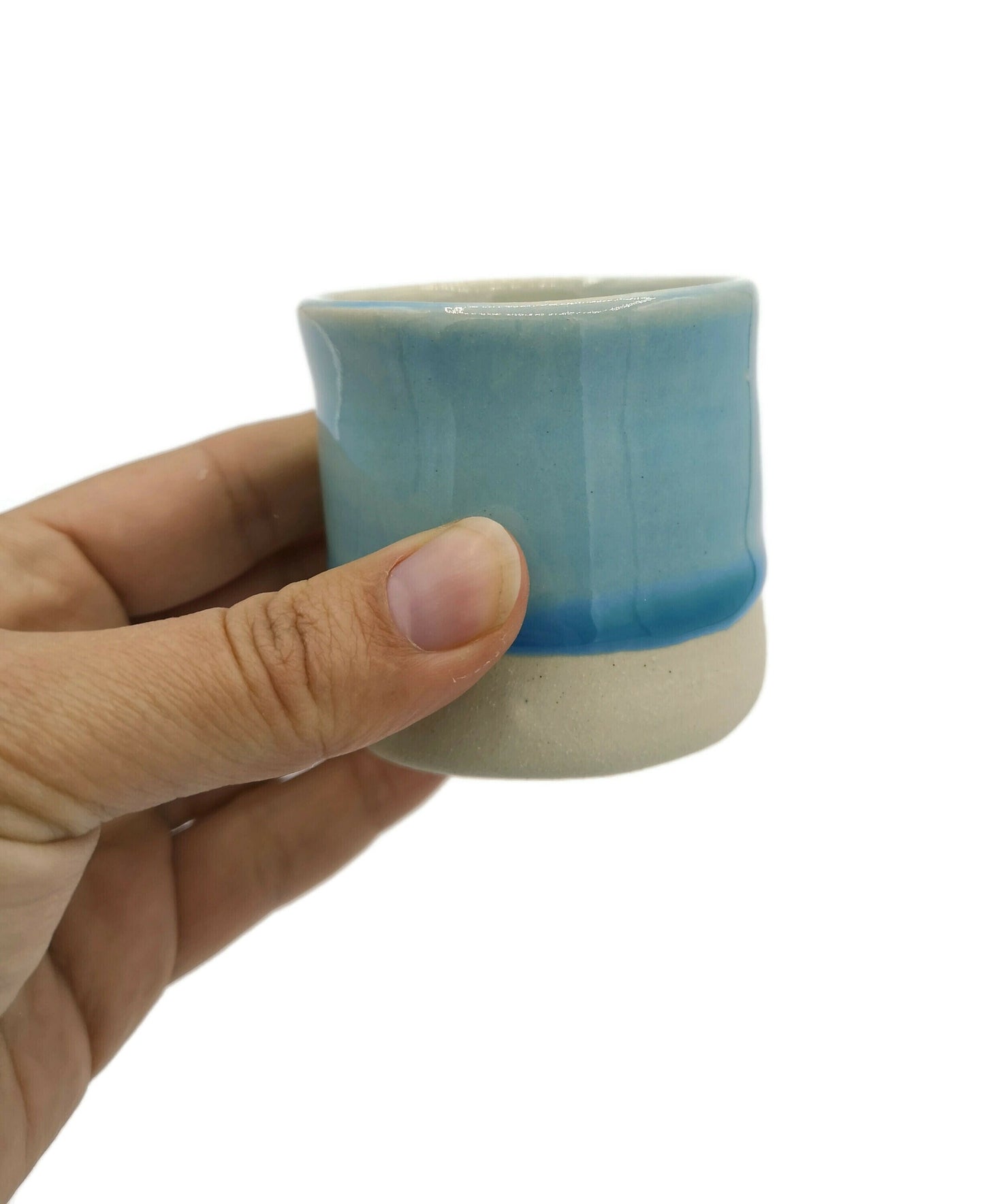 Handmade Ceramic Espresso Cup, Turquoise Blue Stoneware Mug Without Handle, Dishwasher Safe Coffee Cup And Saucer, Unique Best Gifts For Him - Ceramica Ana Rafael