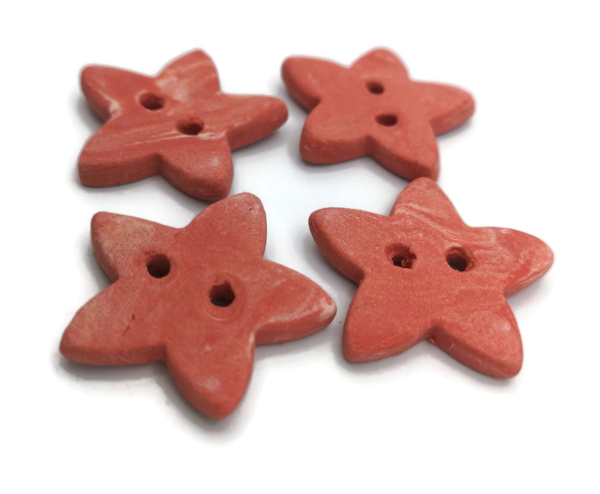 4Pc 25mm Handmade Ceramic Large Sewing Buttons Matte Red Star Shaped, Cute Sewing Supplies And Notions - Ceramica Ana Rafael
