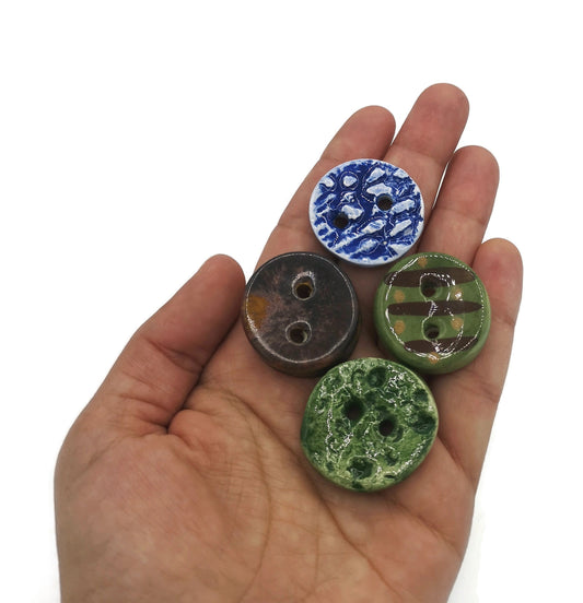 4Pc 30mm Handmade Ceramic Sewing Buttons, Round Large Buttons, Coat Buttons, Jewelry Making Buttons Antique Look, Sewing Supplies and Notion - Ceramica Ana Rafael