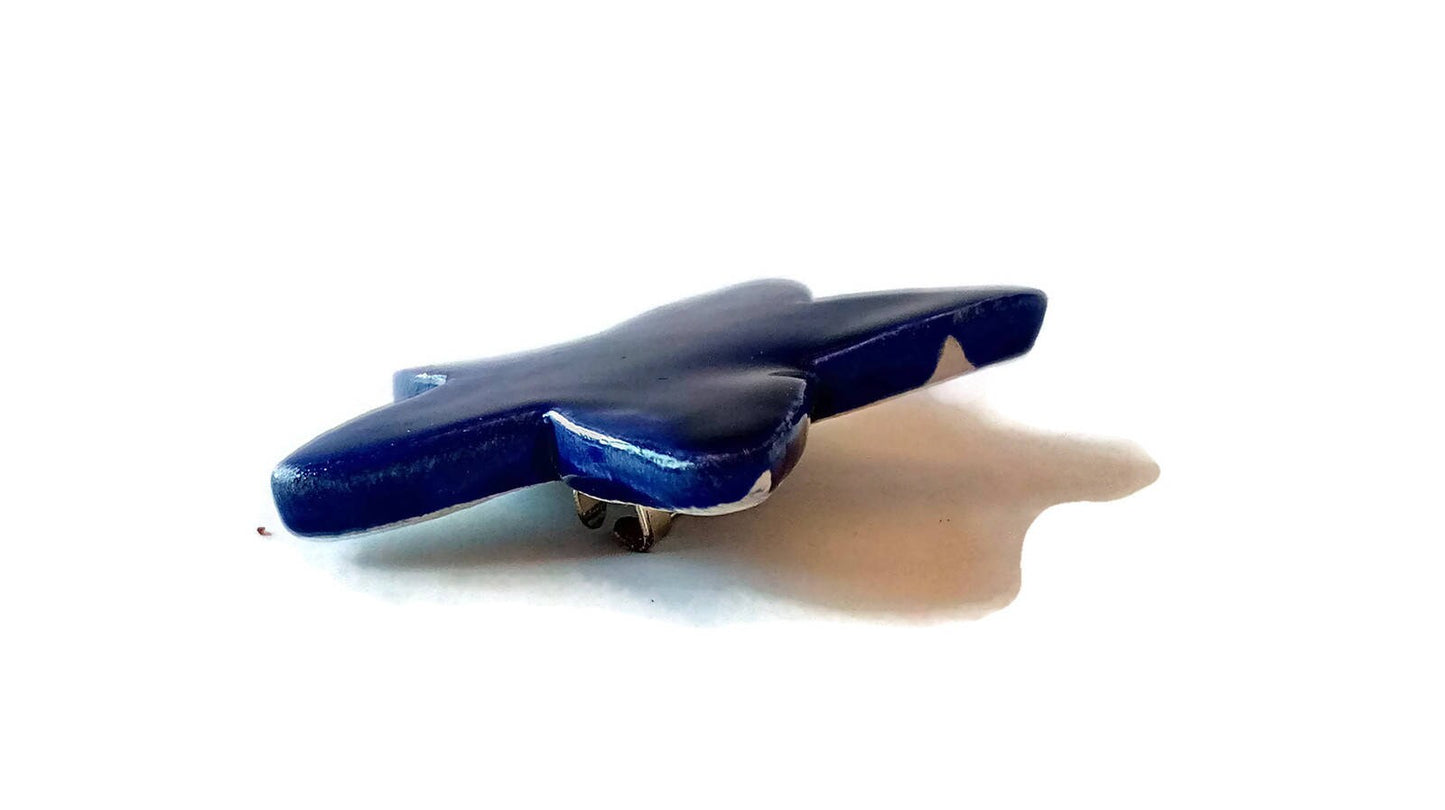 Unique Handmade Ceramic Glssy Dark Blue Star Brooch For Women, Clay Broach Pin For Her, Small Celestial Scarf Brooch Gift For Wife - Ceramica Ana Rafael