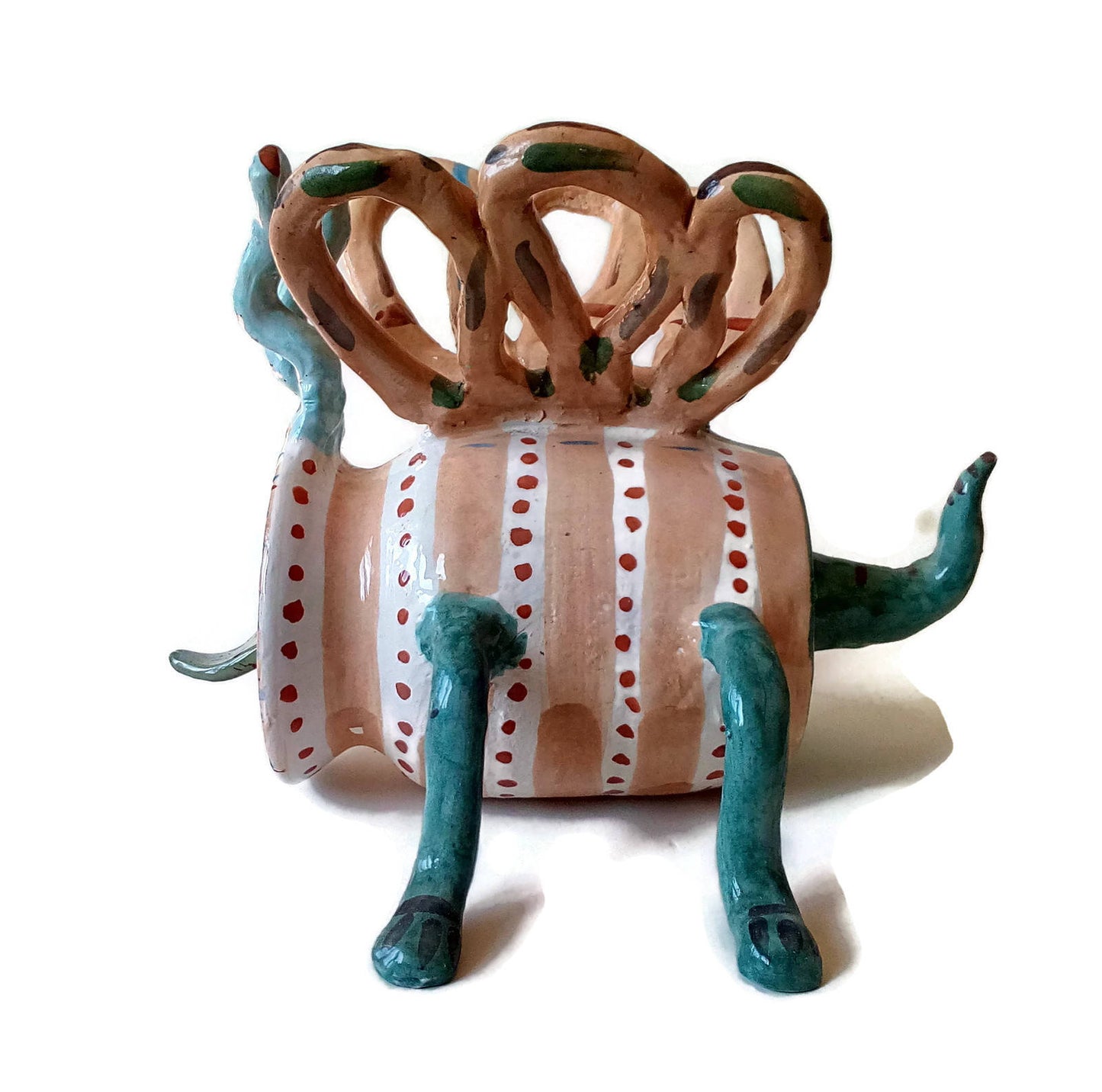 Handmade Ceramic Sculpture Weird Creature, Colorful Hand Painted Abstract Animal Figure, Clay Office Desk Accessories Best Gifts For Him - Ceramica Ana Rafael