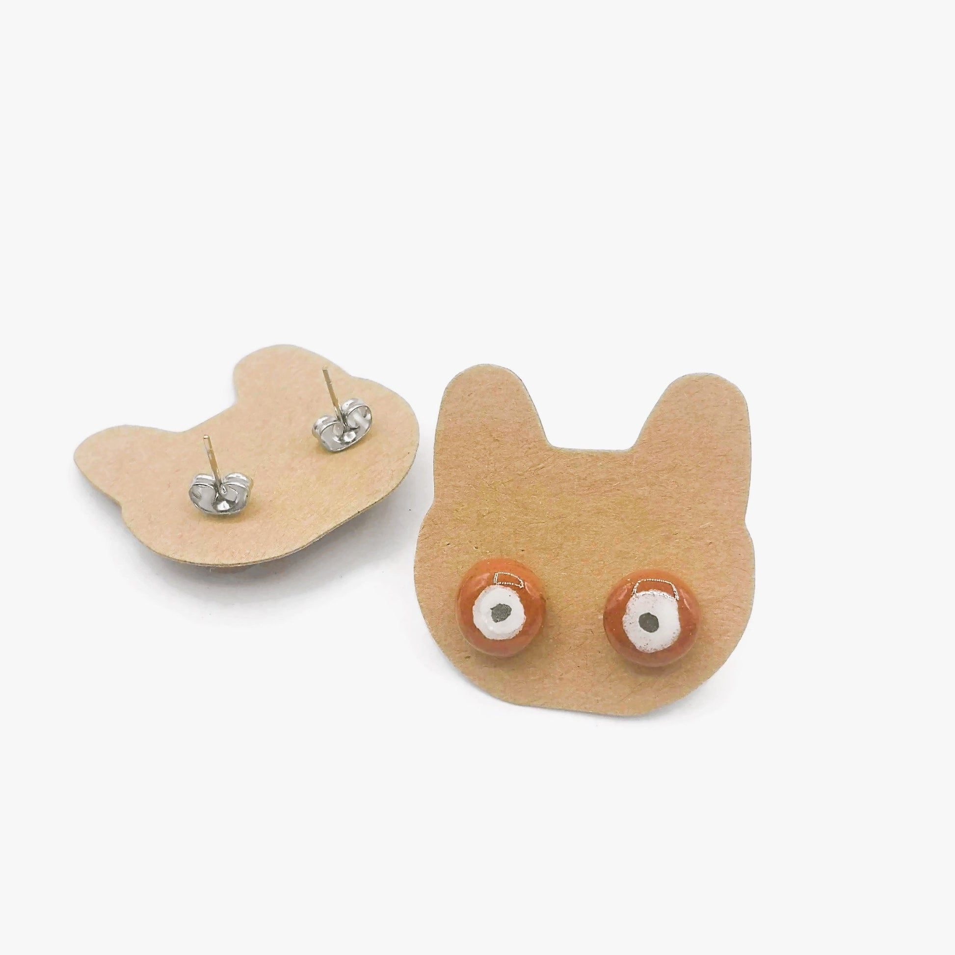 Handmade Terracotta Evil Eye Stud Earrings For Women, Ceramic Brown Tiny Stud Earrings, Aesthetic Jewelry Minimal Best Gifts For Her - Ceramica Ana Rafael