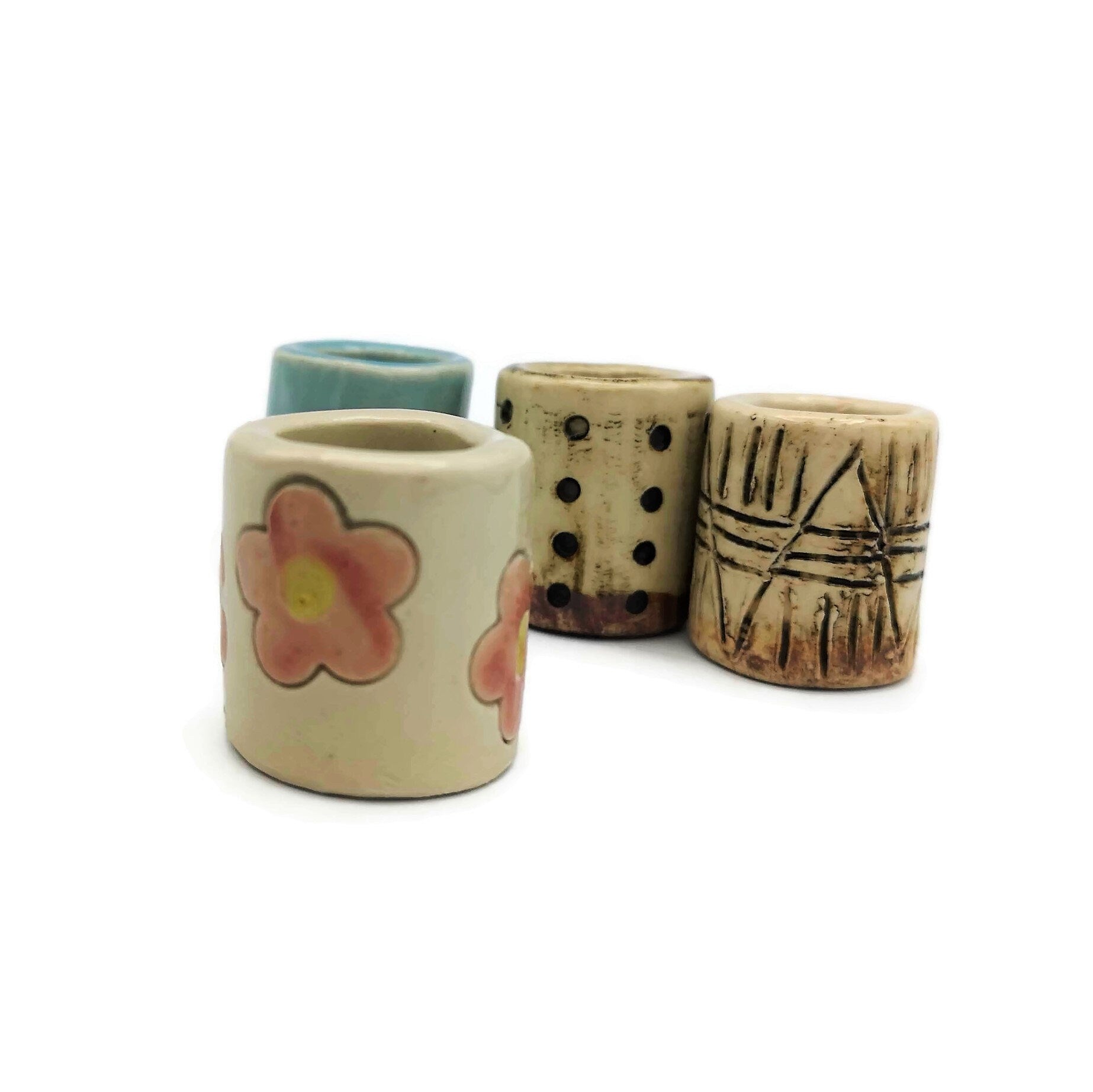 4Pc Assorted Large Tube Beads, Unique Clay Beads For Macrame, 35mm Long Ceramic Beads, Decorative Hand Painted Craft Beads With Large Hole - Ceramica Ana Rafael