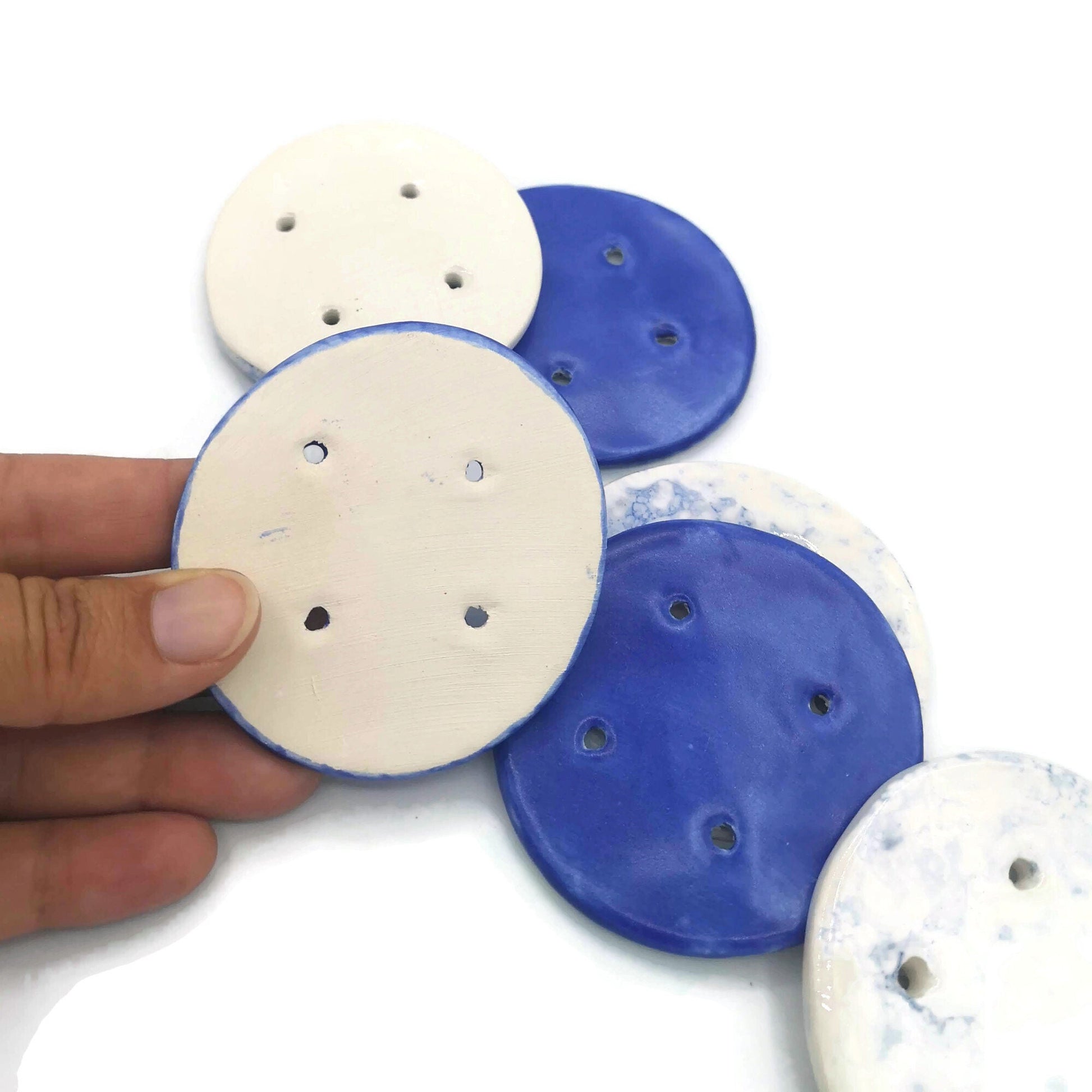 6Pc Extra Large Handmade Ceramic Blue Buttons, Round Shape Assorted Sewing Buttons 65mm, Best Gifts For Her, Novelty Buttons Lot - Ceramica Ana Rafael
