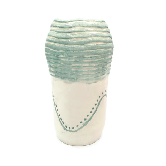 Handmade Ceramic Vase Hand Painted Sage Green Pottery For Home Decor, Portuguese Tall Vase With Texture To Put Fresh Flowers - Ceramica Ana Rafael