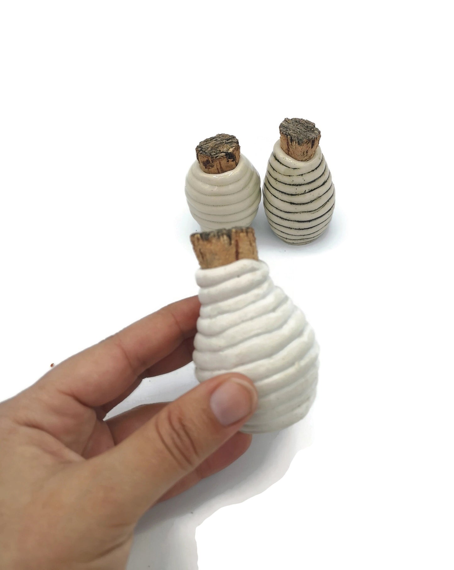 Small Ceramic Vase Set Of 3, Handmade Ceramic Bottle With Cork Stopper, Textured Pottery Mom Birthday Gift From Daughter - Ceramica Ana Rafael