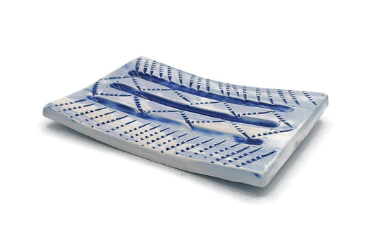 Blue Handmade Ceramic Soap Dish for Shower, Rectangular Sponge Holder, Eco Friendly Shampoo Bar Holder, Sustainable Best Gift For Him - Ceramica Ana Rafael
