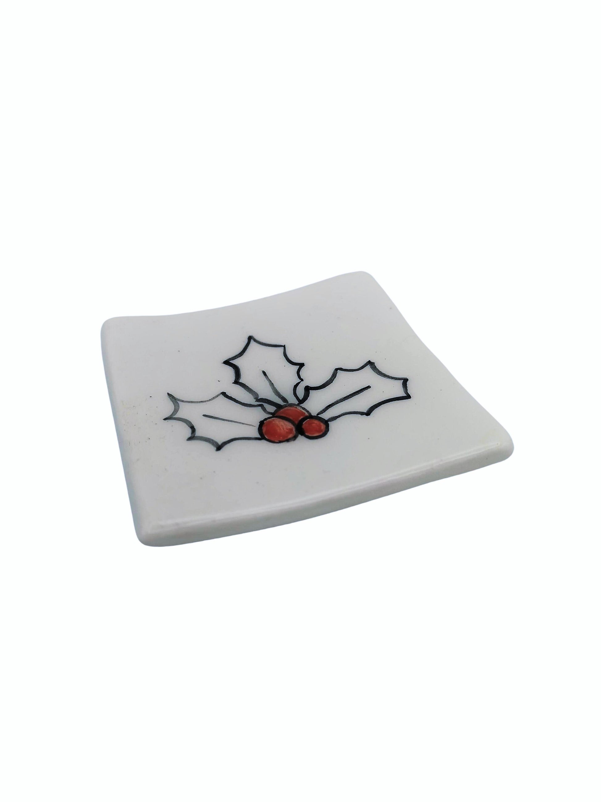 1Pc Handmade Ceramic Trinket Dish With Hand Painted Santa Claus, Holly or Reindeer, Candle Holder, Square Clay Ring Holder Best Gift For Her - Ceramica Ana Rafael