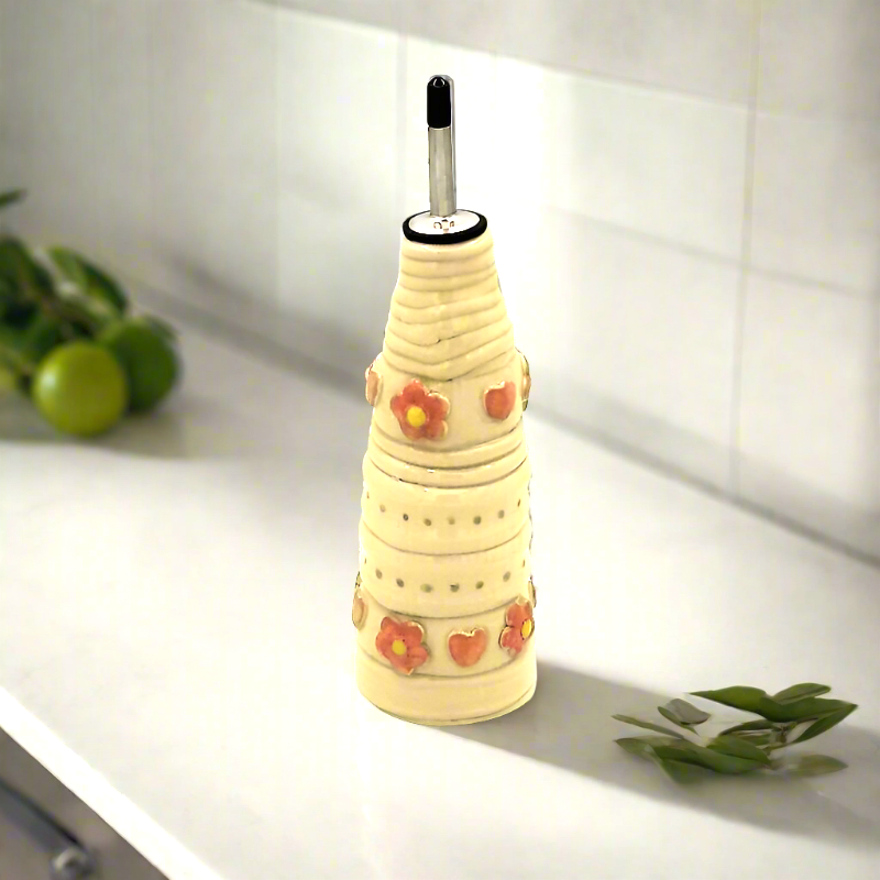 Olive Oil Dispenser - Handmade Ceramic Stoneware Cruet, 250ml Oil Bottle for Cooking