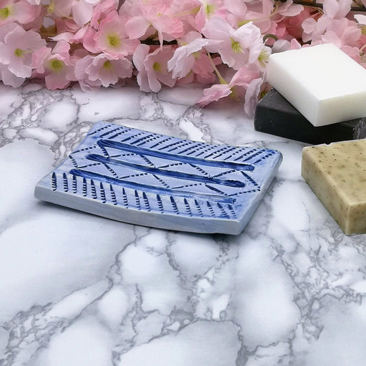 Blue Handmade Ceramic Soap Dish for Shower, Rectangular Sponge Holder, Eco Friendly Shampoo Bar Holder, Sustainable Best Gift For Him - Ceramica Ana Rafael