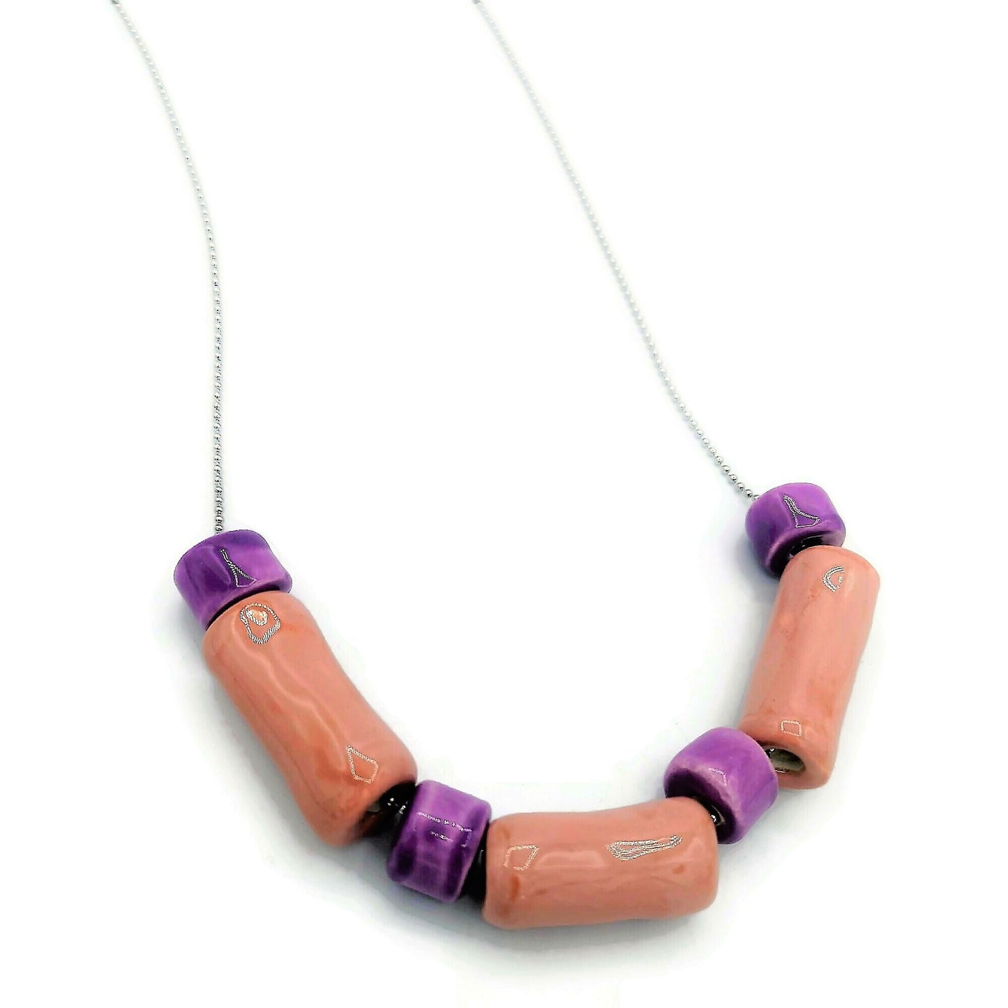 Pink Handmade Jewelry Necklace Beaded Chunky Necklace For Women, Summer Jewelry Statement Aesthetic Necklace With Gift Box - Ceramica Ana Rafael