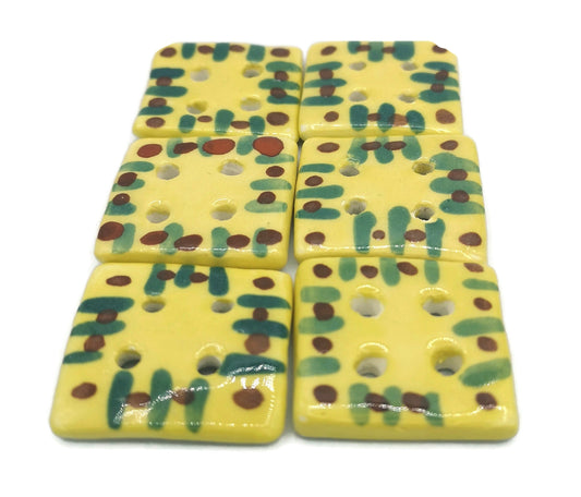 6Pc 30mm Extra Large Square Sewing Buttons Hand Painted, Handmade Ceramic Novelty Buttons For Coat Or Crafts, Yellow Custom Buttons - Ceramica Ana Rafael