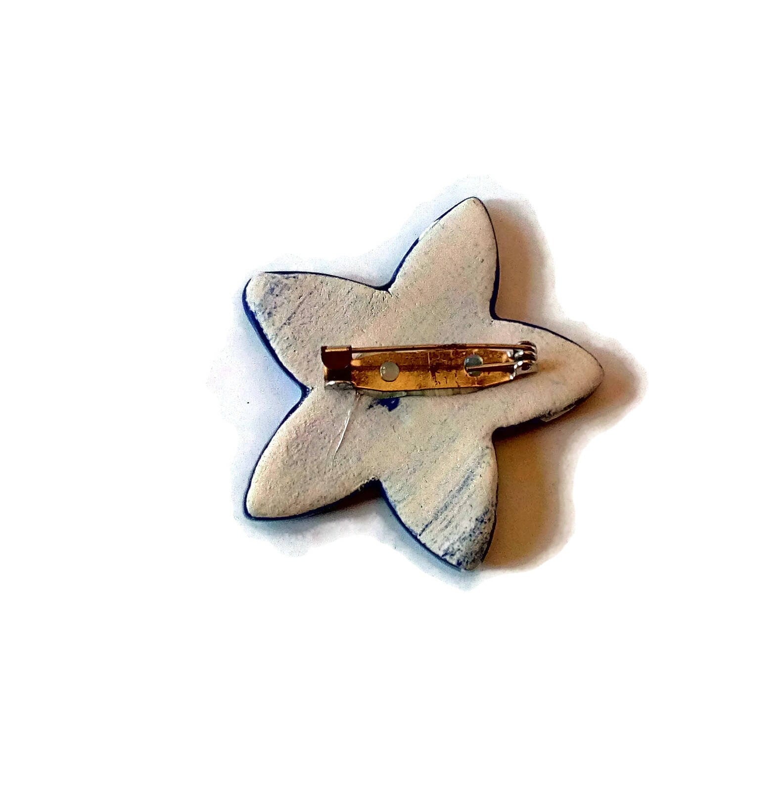 Unique Handmade Ceramic Glssy Dark Blue Star Brooch For Women, Clay Broach Pin For Her, Small Celestial Scarf Brooch Gift For Wife - Ceramica Ana Rafael