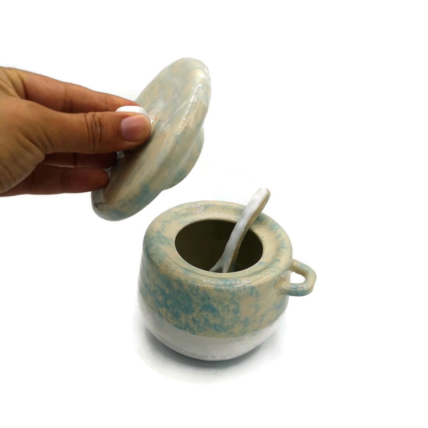 STONEWARE SUGAR BOWL With Lid And Spoon, Modern Ceramic Salt Bowl, Housewarming Gift First Home, Mothers Day Gift From Daughter, Sugar Jar - Ceramica Ana Rafael