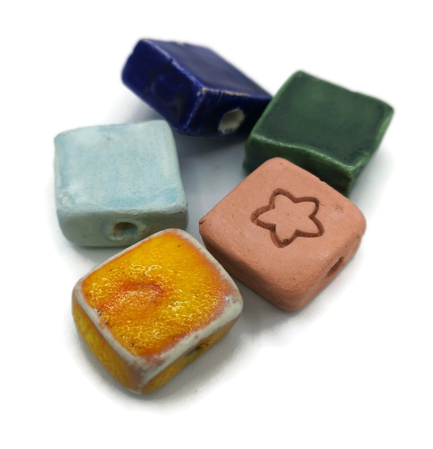 Handmade Ceramic Beads For Jewelry Making, Set Of 5 Assorted Clay Beads, Pendant Necklace Best Sellers, Unique Square beads, Large Porcelain - Ceramica Ana Rafael