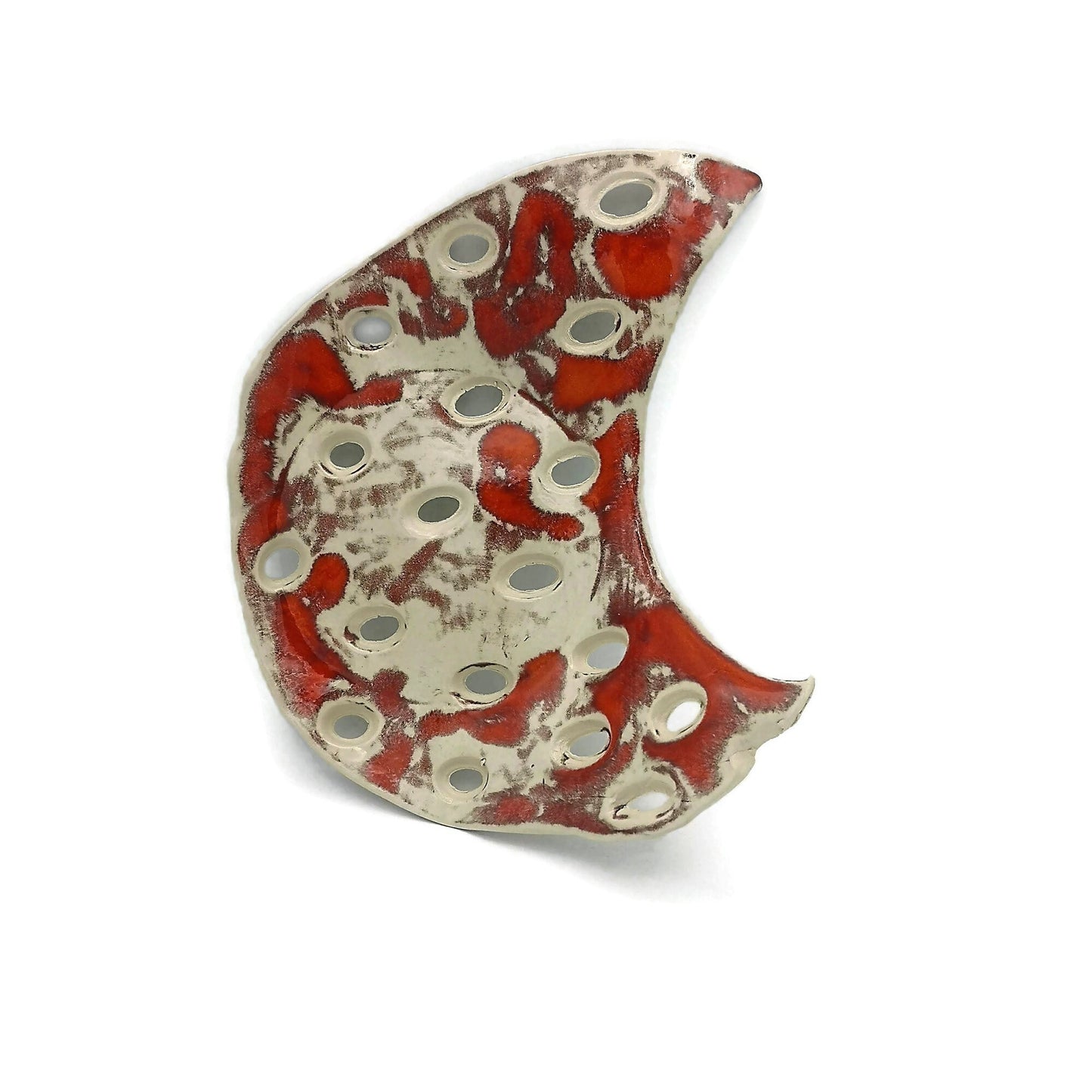 Handmade Ceramic Moon Soap Dish For Bathroom, Artisan Stoneware Lava Soap Holder With Drain, Zero Waste Decorative Accessories - Ceramica Ana Rafael