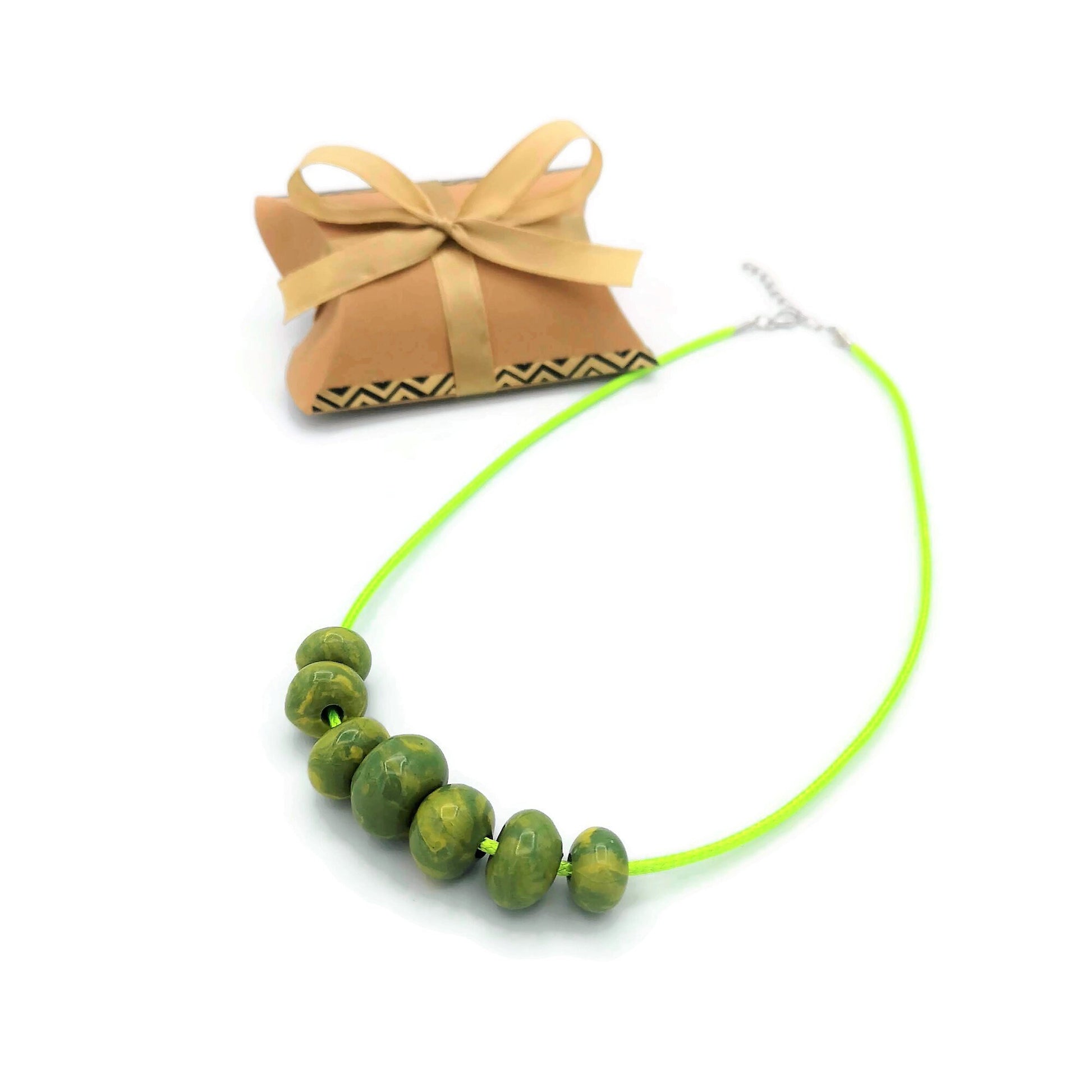 Green Statement Necklace, Everyday Necklace, Boho Beaded Necklace, Best Gifts For Her, Mom Birthday Gift From Daughter, Handmade Ceramic - Ceramica Ana Rafael