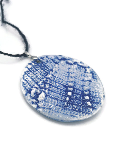 Clay Charms, Textured Royal Blue Necklace Pendant For Jewelry Making, Cute Handmade Ceramic Charms Large, Jumbo Pendant - Ceramica Ana Rafael