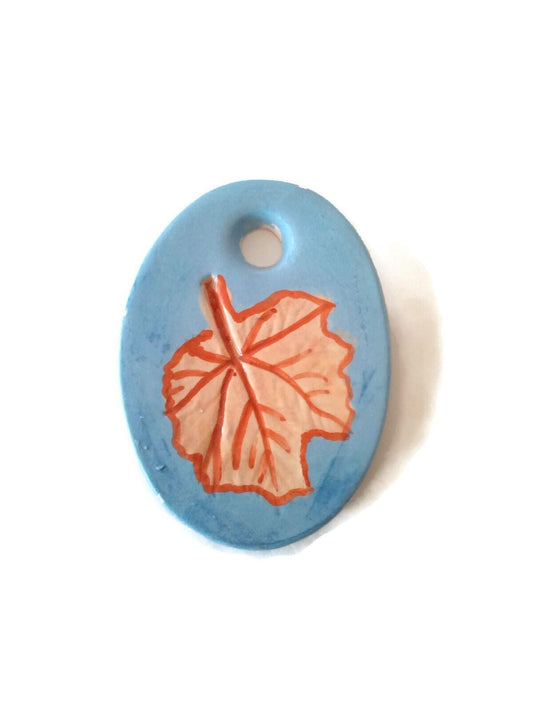 1Pc 80mm Extra Large Leaf Necklace Pendant For Jewelry Making, Handmade Ceramic Blue Oval Clay Charm For Unique Statement Jewelry - Ceramica Ana Rafael