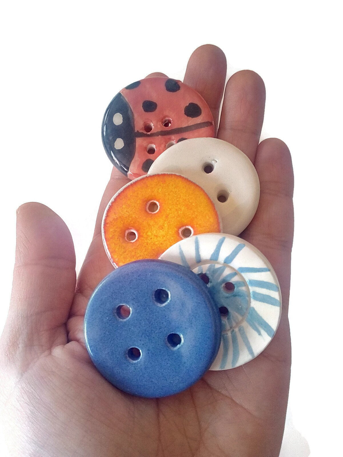 Sewing Buttons, Set Of 5 40mm Novelty Buttons For Crafts, Custom Buttons, Handmade Ceramics Sewing Notions - Ceramica Ana Rafael