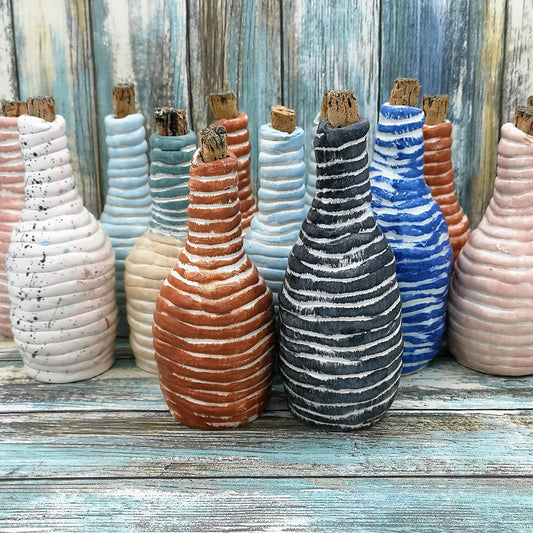 SMALL CERAMIC BOTTLE, Decorative Bottles, Charming Ceramic Bottle With A Natural Cork Stopper, Drinking Bottle 9th Anniversary Gift - Ceramica Ana Rafael