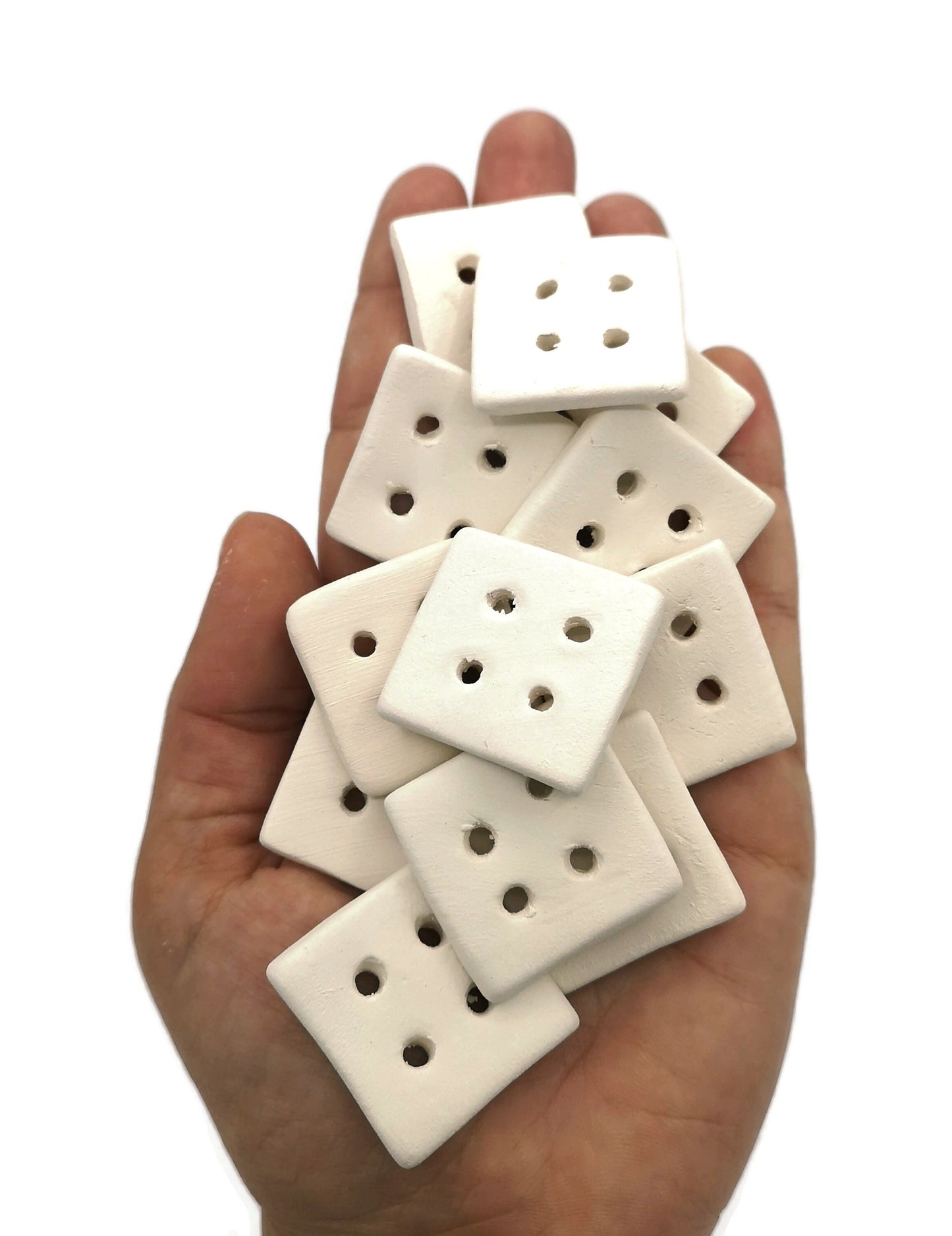 Blank Handmade Ceramic Bisque Sewing Buttons Ready To Paint, Square Unpainted Flat Button For Knitting, Novelty Customizable Buttons - Ceramica Ana Rafael