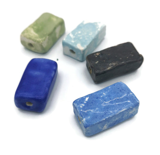 5Pc Extra Large Rectangular Tile Beads, Unique Rectangle Handmade Ceramic Bead For Jewelry Making, Decorative Assorted Clay Beads - Ceramica Ana Rafael